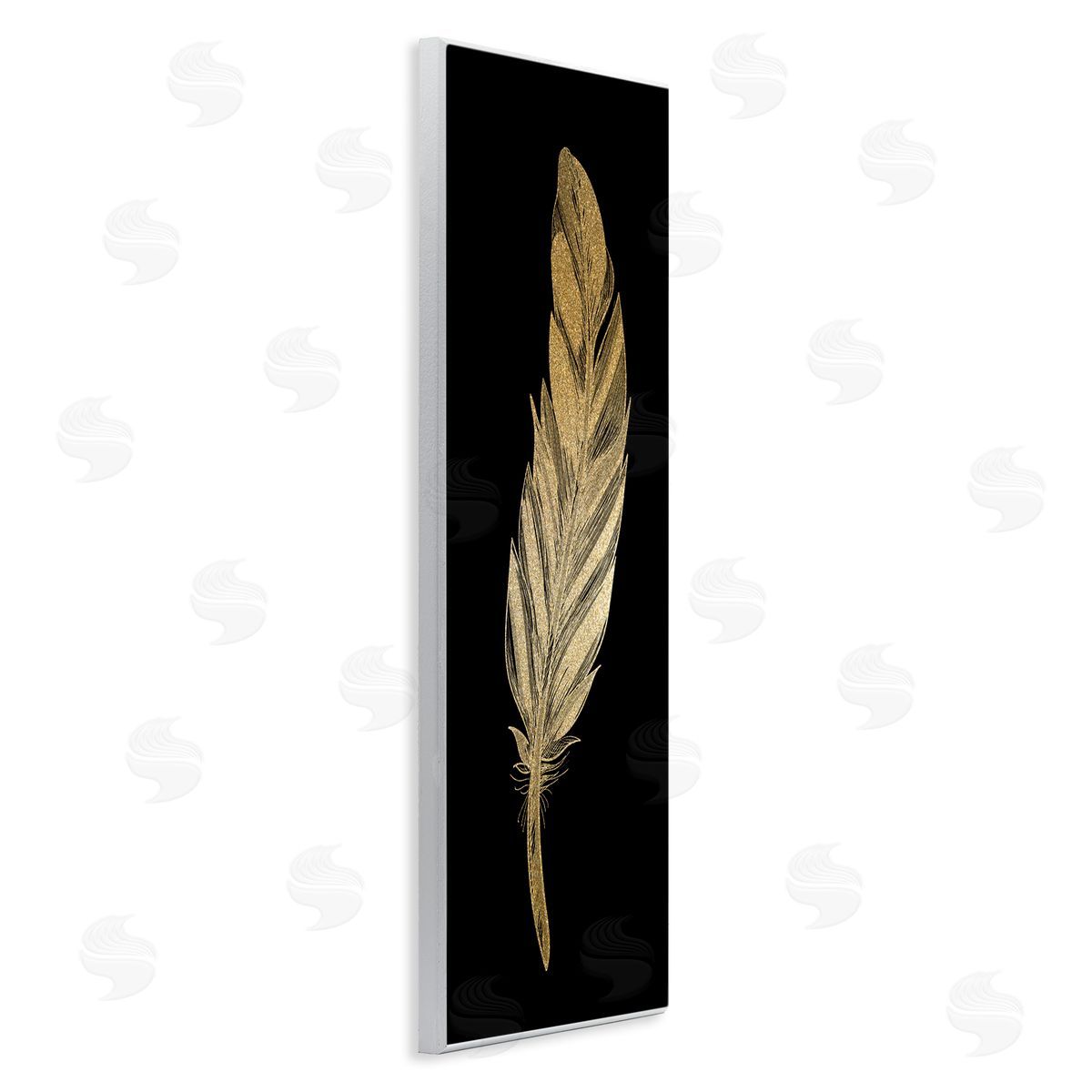 Kim Allen Glam Feather Black & Gold Wooden Wall Plaque Art Print