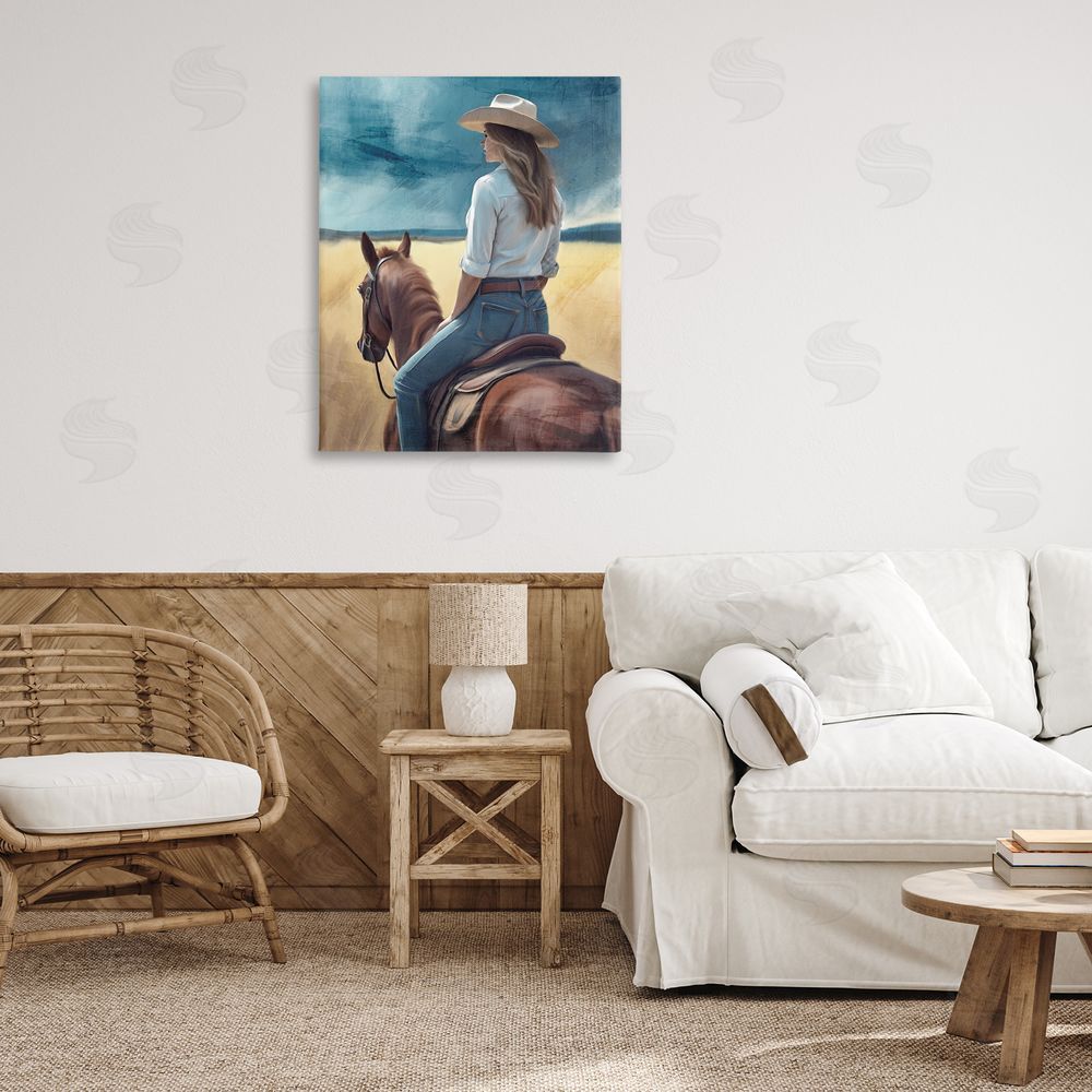 Kim Allen Countryside Cowgirl View Stretched Canvas Wall Art Print in Room