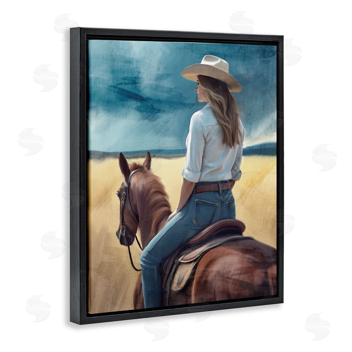 Kim Allen Countryside Cowgirl View Black Floating Frame Canvas Wall Art Print