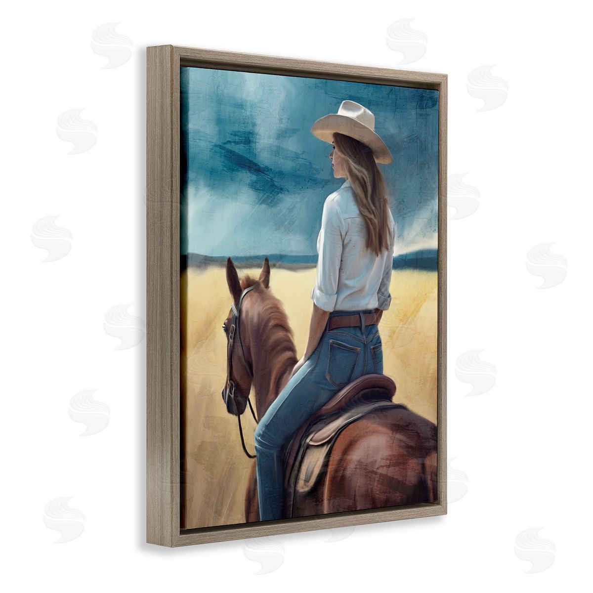 Kim Allen Countryside Cowgirl View Brown Floating Frame Canvas Wall Art Print