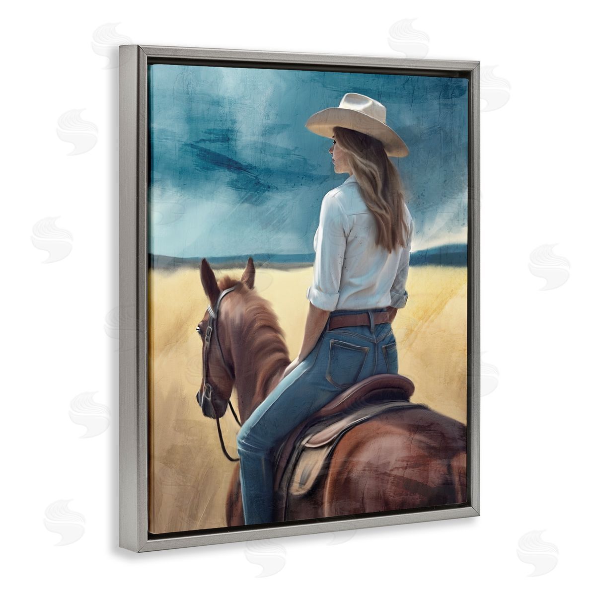 Kim Allen Countryside Cowgirl View Gray Floating Frame Canvas Wall Art Print