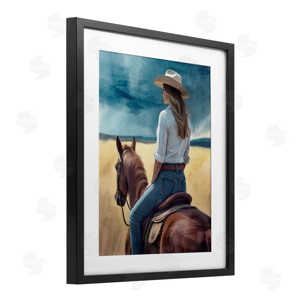 Kim Allen Countryside Cowgirl View Black Framed Print Under Glass Wall Art