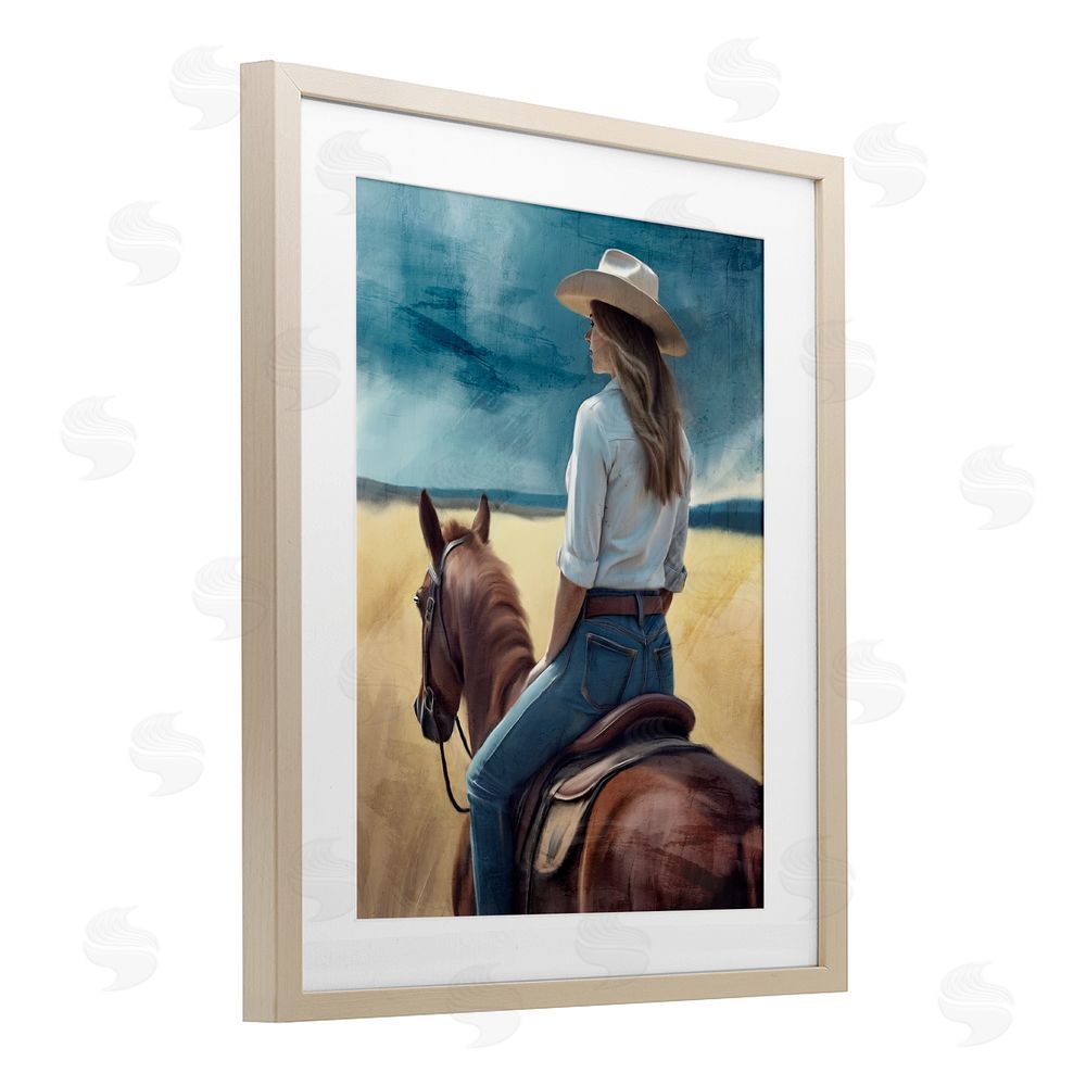 Kim Allen Countryside Cowgirl View Brown Framed Print Under Glass Wall Art