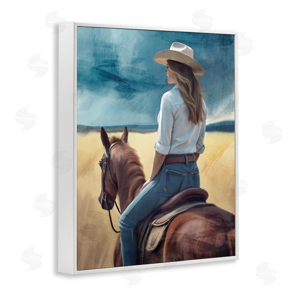 Kim Allen Countryside Cowgirl View White Framed Giclee Print Wall Art