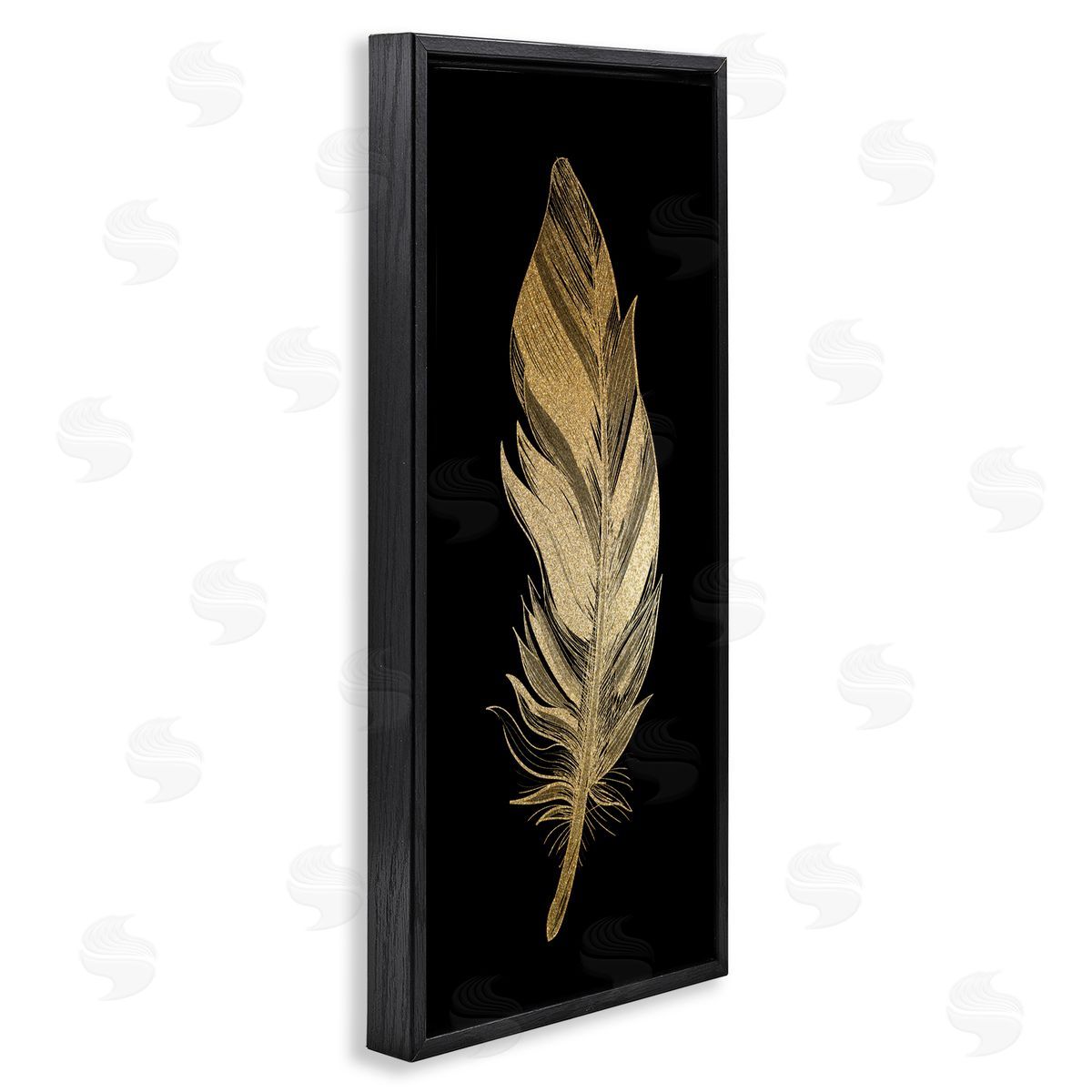 Kim Allen Glam Lined Feather Black Floating Frame Canvas Wall Art Print