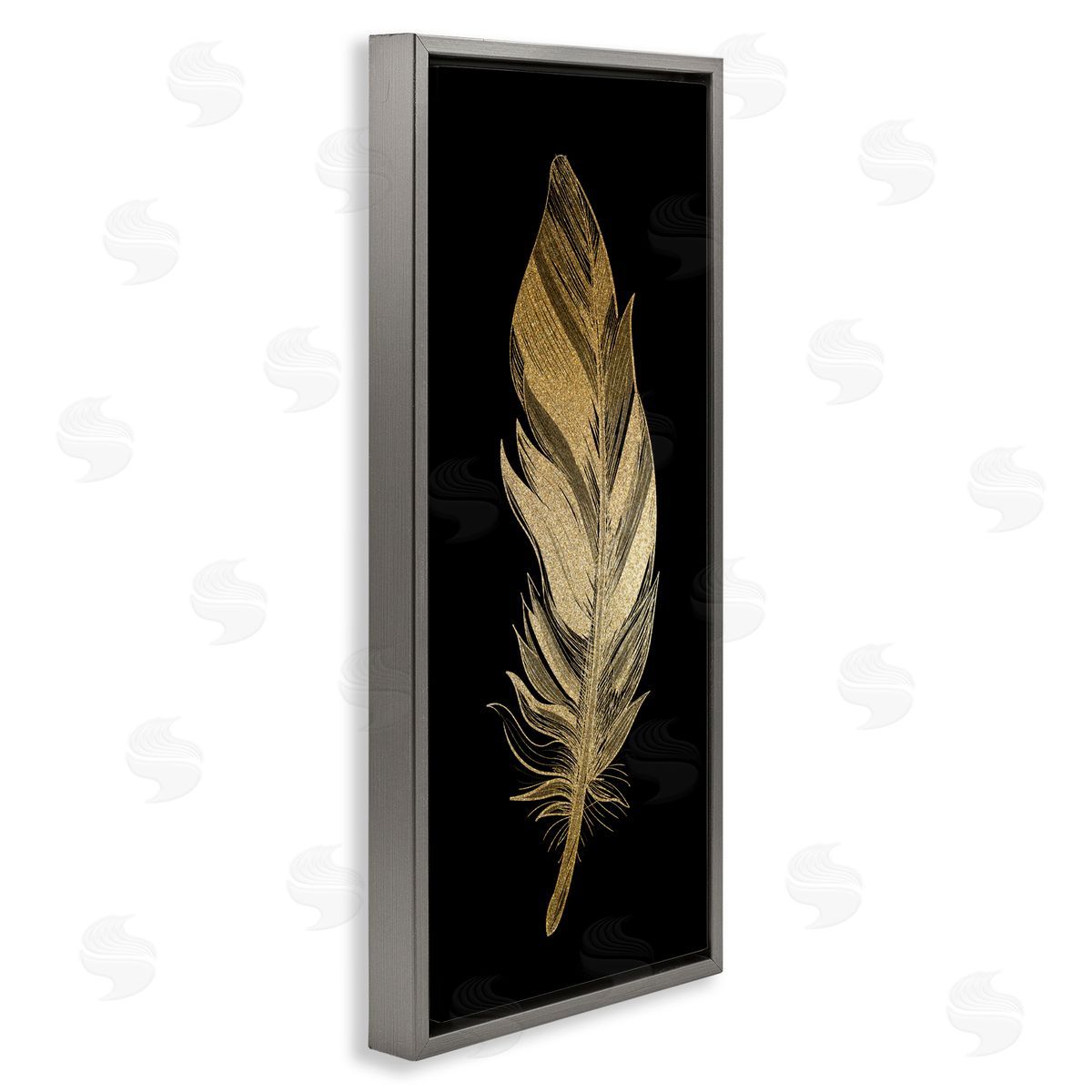Kim Allen Glam Lined Feather Gray Floating Frame Canvas Wall Art Print