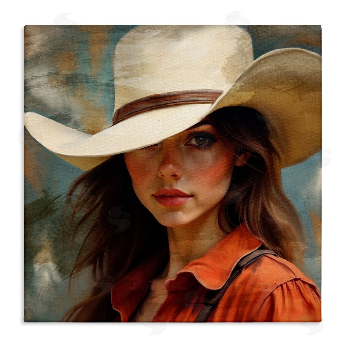 Kim Allen Cowgirl Gaze Beneath Hat Stretched Canvas Wall Art Print