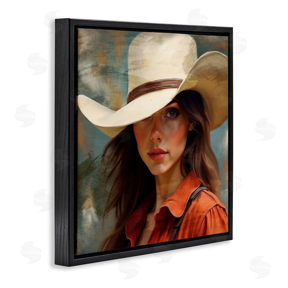 Kim Allen Cowgirl Gaze Beneath Hat Black Floating Frame Canvas Wall Art Print