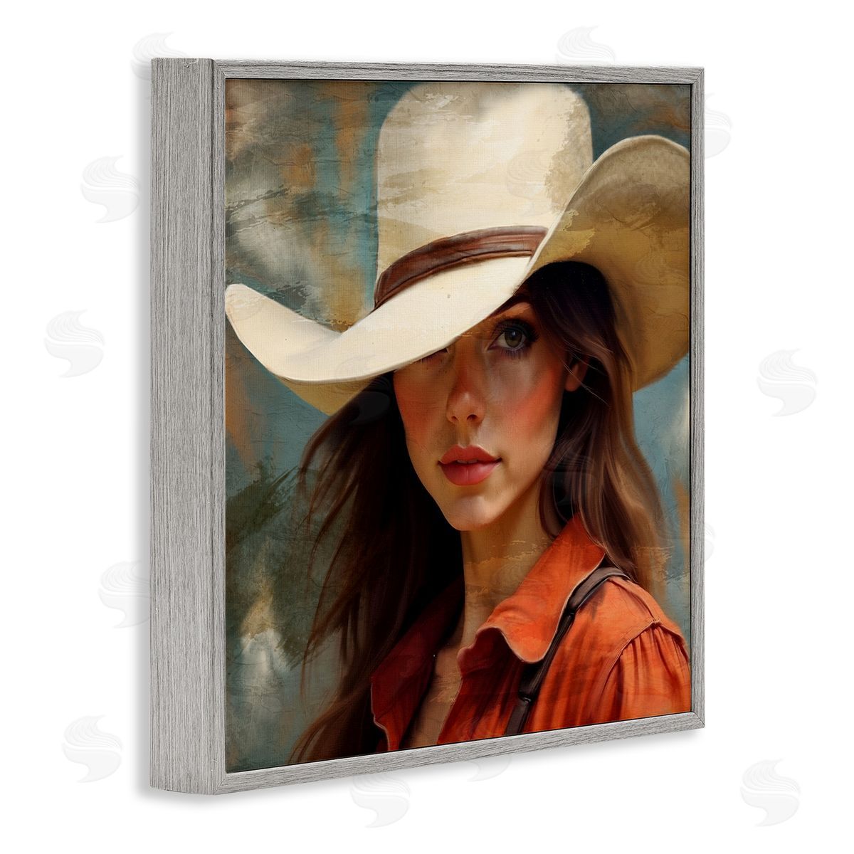 Kim Allen Cowgirl Gaze Beneath Hat Gray Framed Giclee Print Wall Art