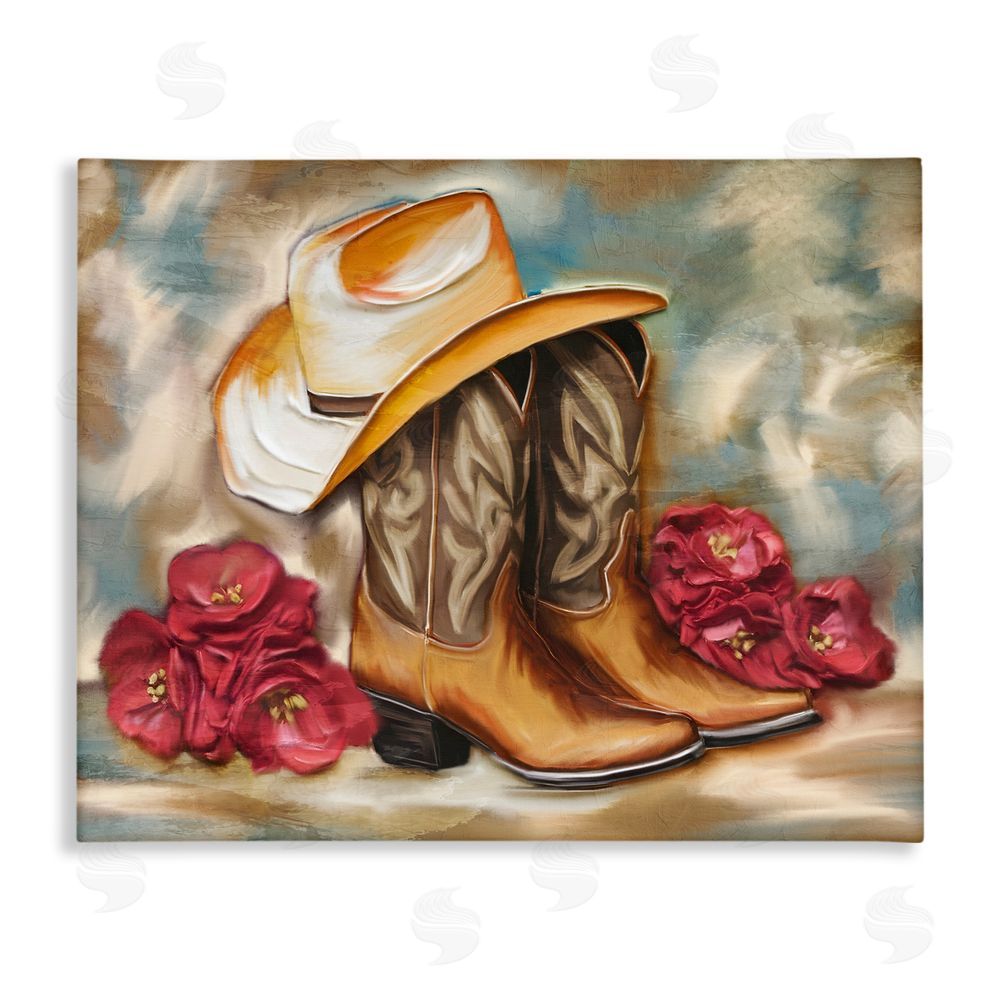 Kim Allen Boots & Floral Bunches Stretched Canvas Wall Art Print