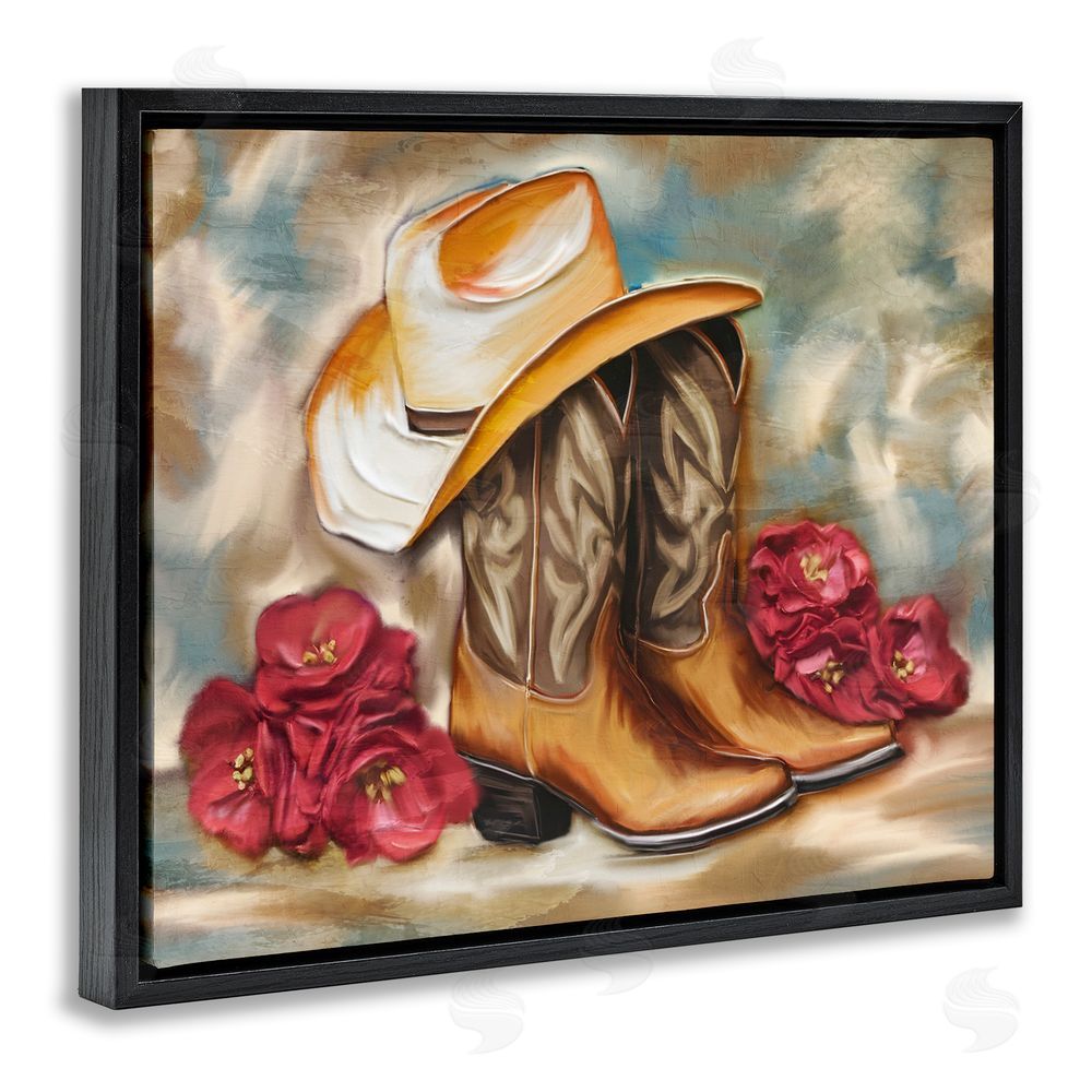 Kim Allen Boots & Floral Bunches Black Floating Frame Canvas Wall Art Print
