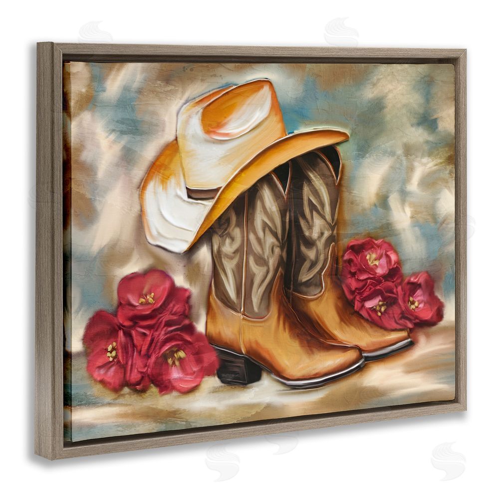 Kim Allen Boots & Floral Bunches Brown Floating Frame Canvas Wall Art Print