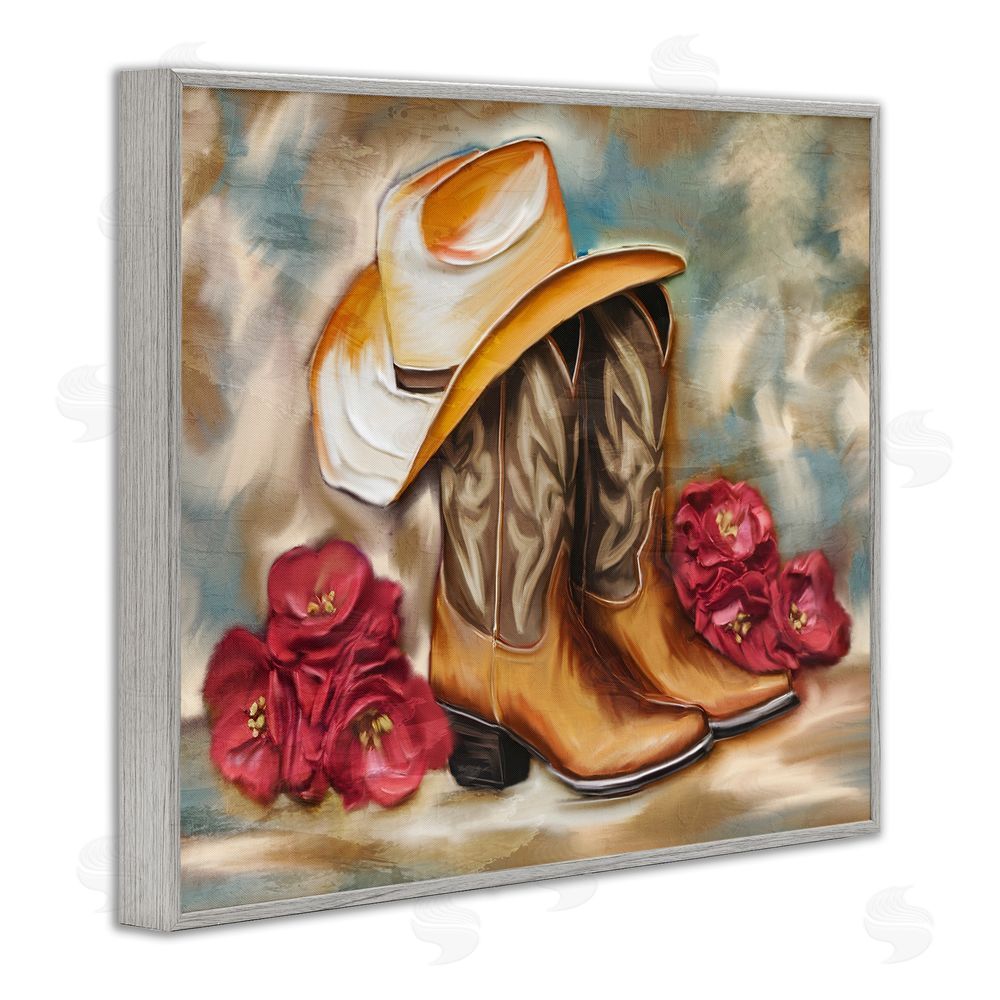 Kim Allen Boots & Floral Bunches Gray Framed Giclee Print Wall Art