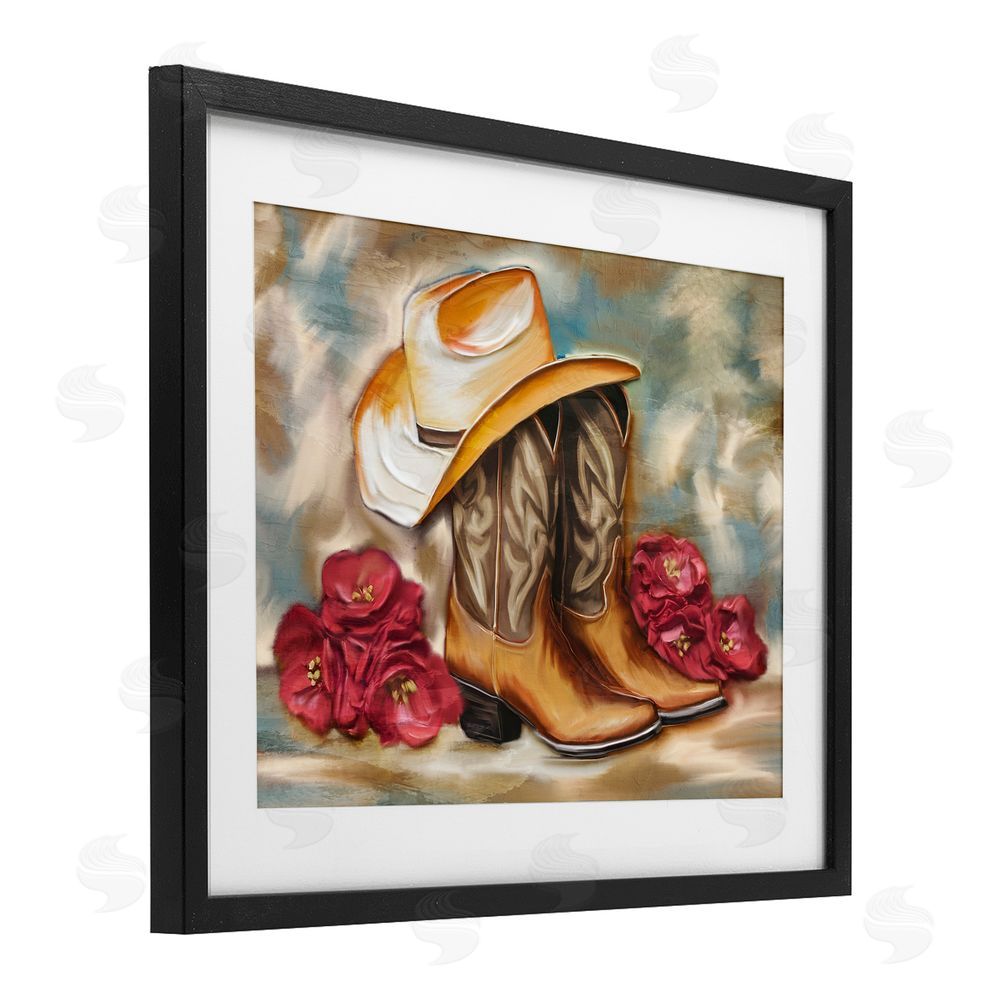 Kim Allen Boots & Floral Bunches Black Framed Print Under Glass Wall Art