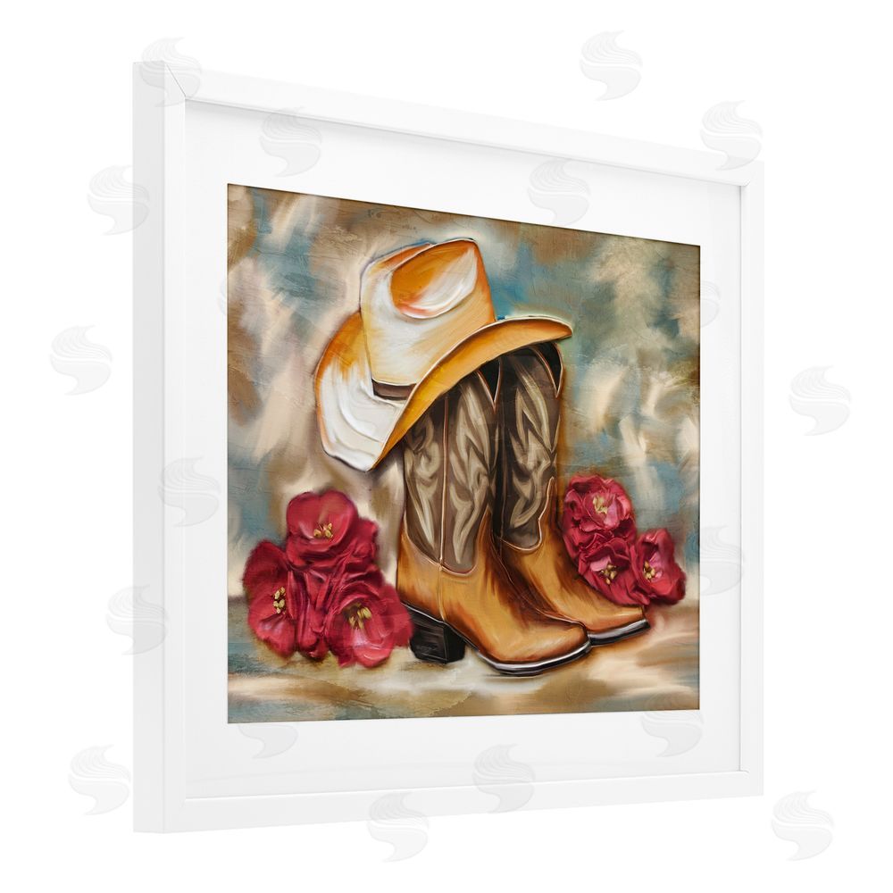 Kim Allen Boots & Floral Bunches White Framed Print Under Glass Wall Art