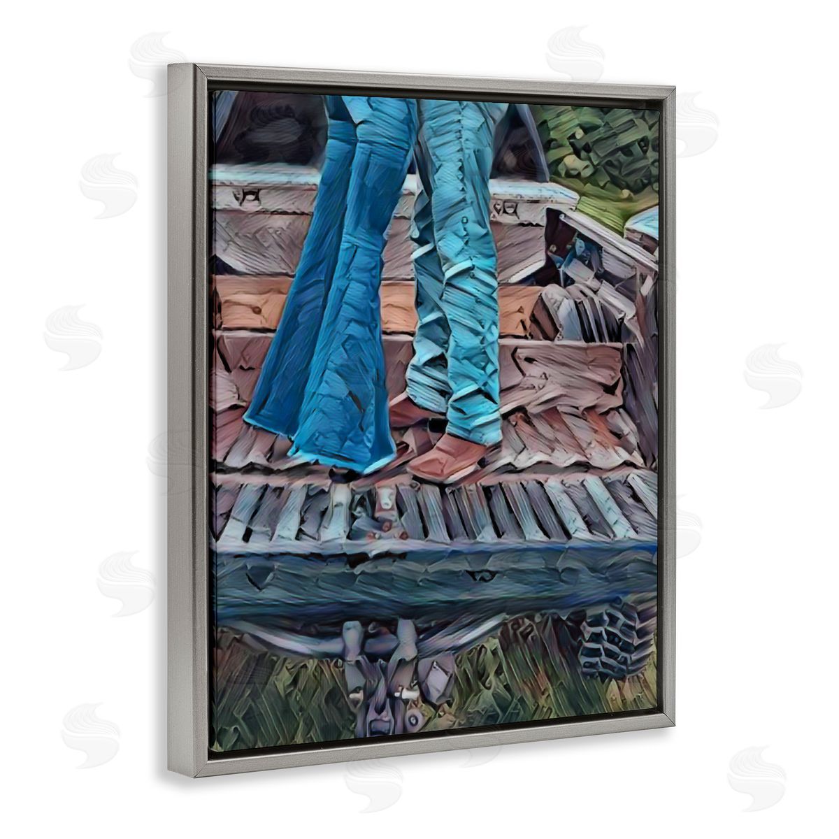 Jesse Keith Truck Bed Kisses Gray Floating Frame Canvas Wall Art Print