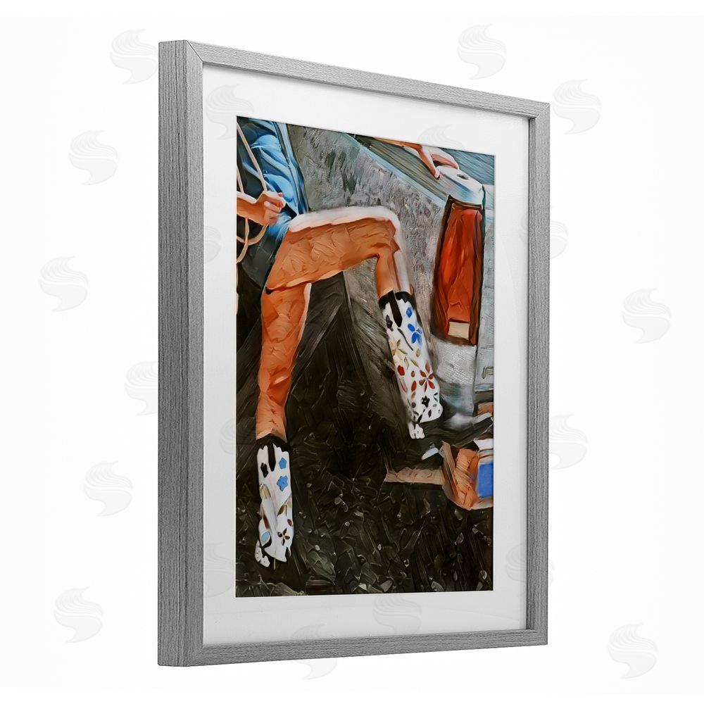 Jesse Keith Round Up Cowgirl Boots Gray Framed Print Under Glass Wall Art