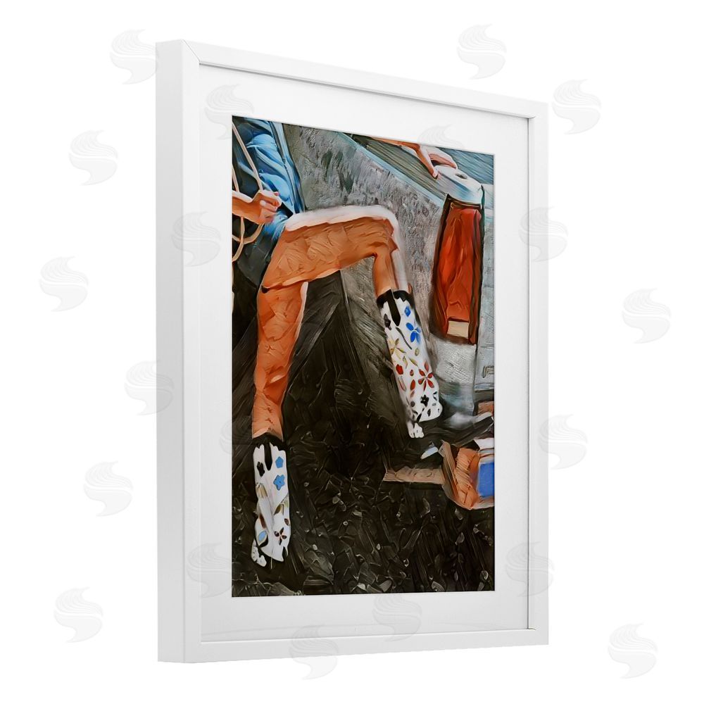 Jesse Keith Round Up Cowgirl Boots White Framed Print Under Glass Wall Art