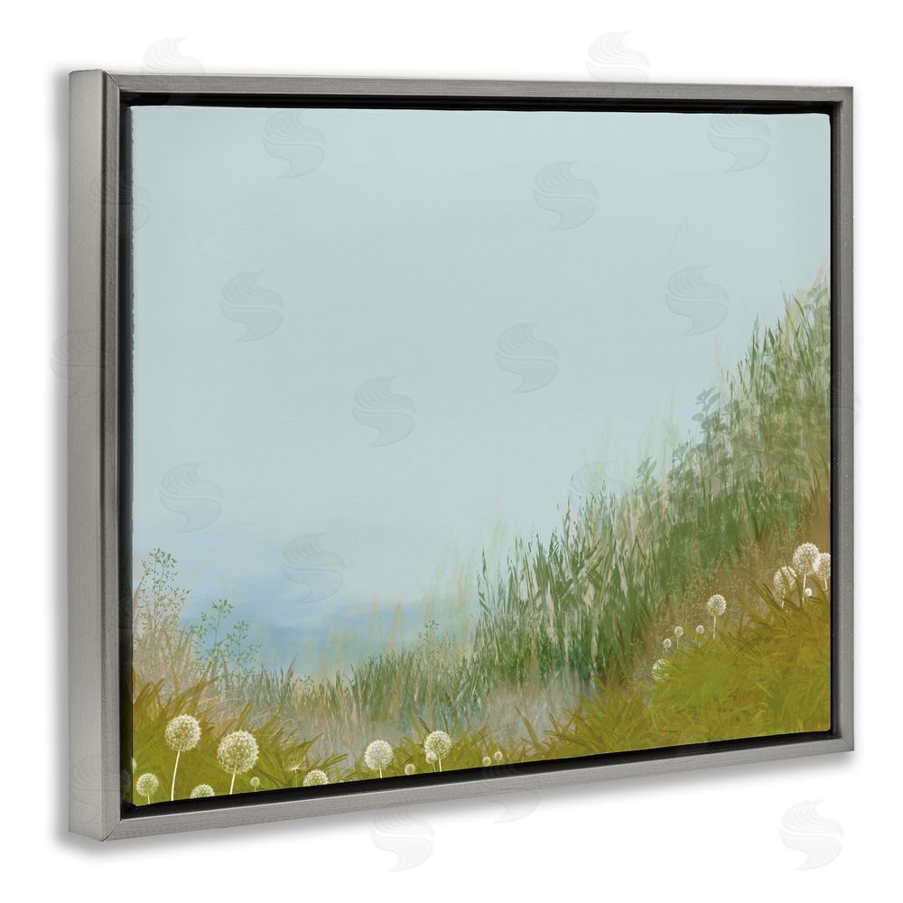 Renel Peters Misty Meadow Hill Gray Floating Frame Canvas Wall Art Print