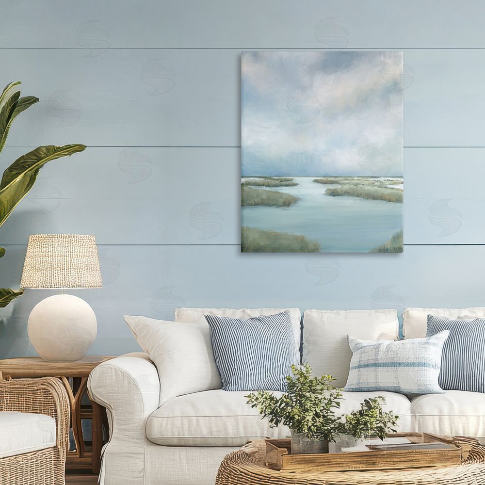 Leah Noel Art Hazy Marsh Land View Stretched Canvas Wall Art Print in Room