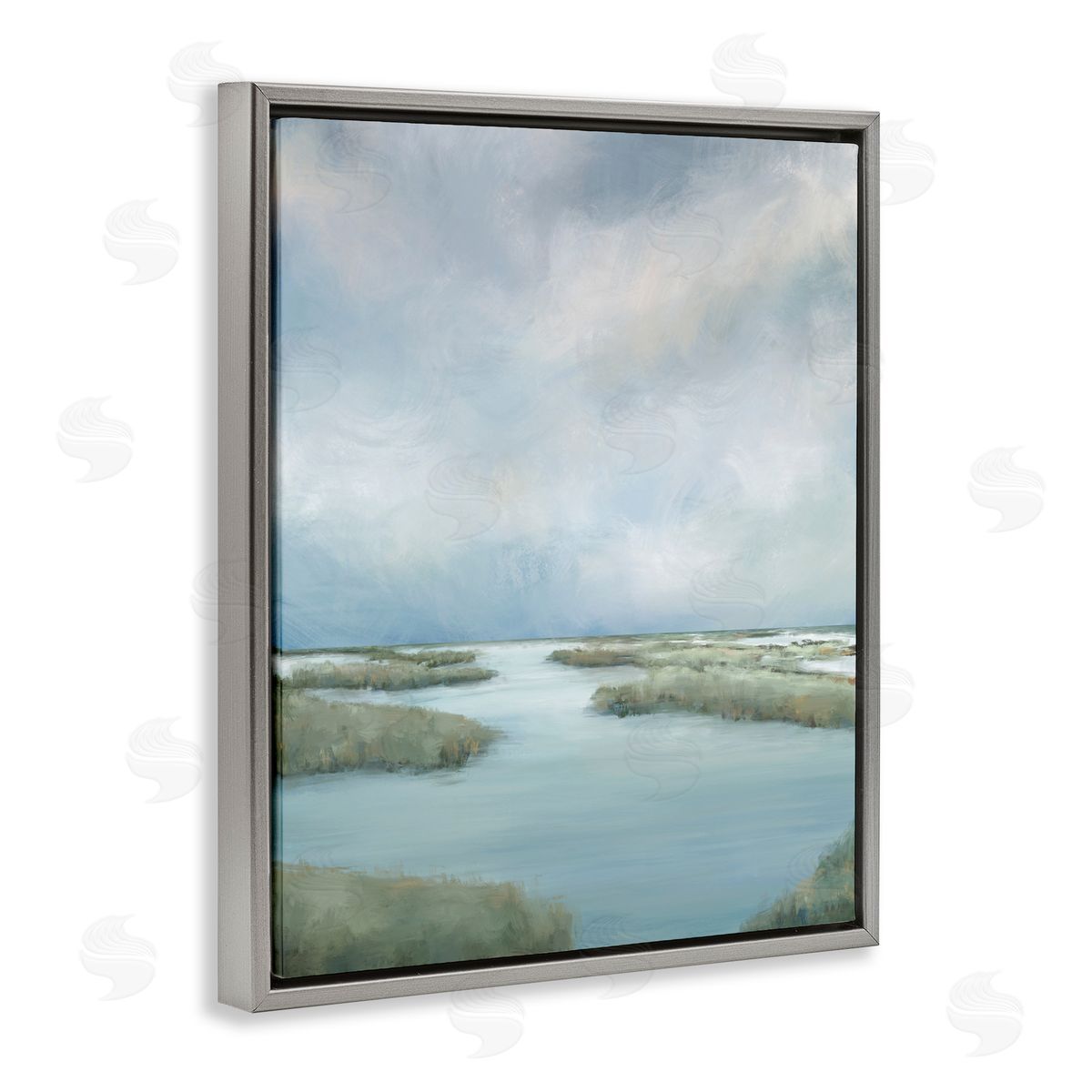 Leah Noel Art Hazy Marsh Land View Gray Floating Frame Canvas Wall Art Print