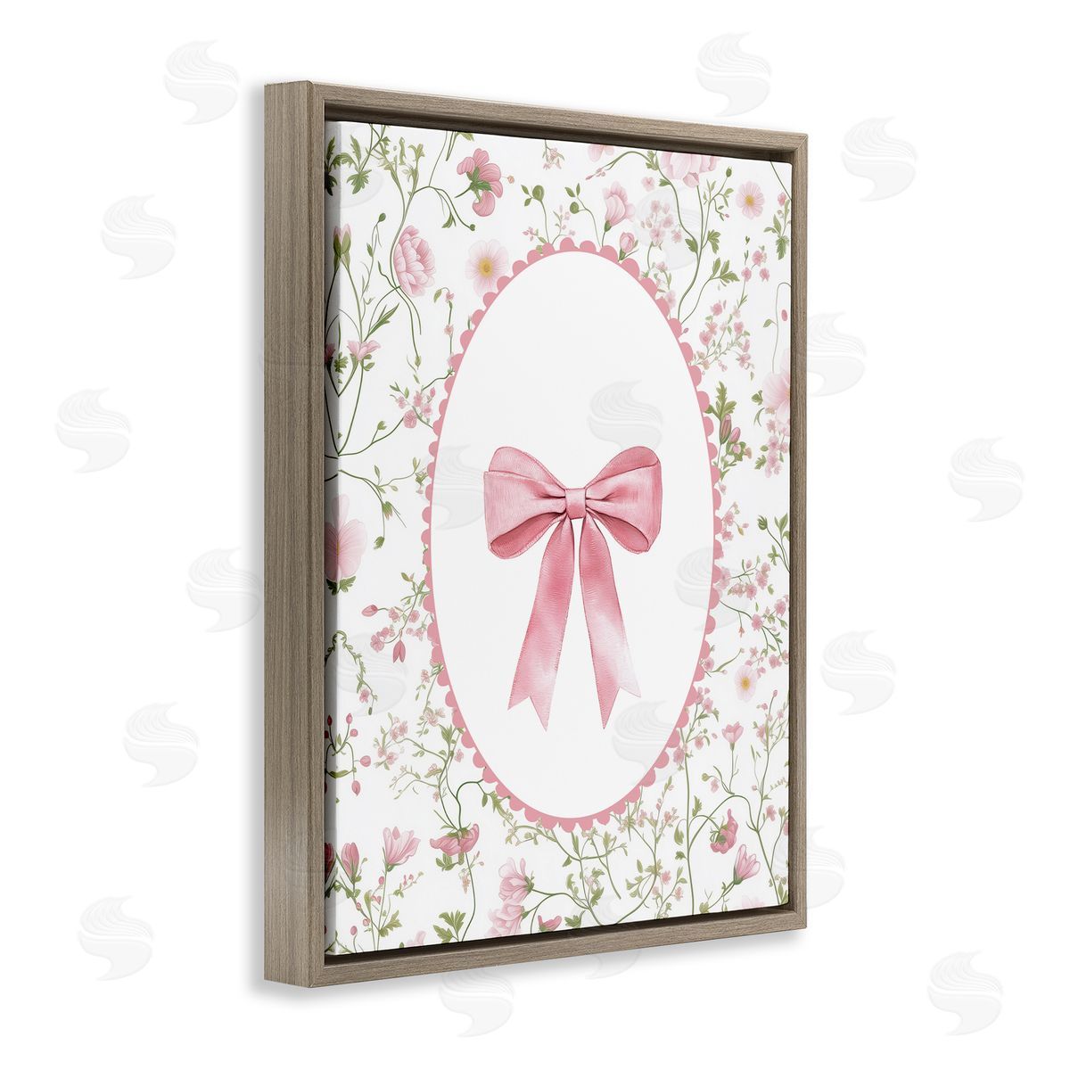 Christine Simpson Art Delicate Florals & Bow Brown Floating Frame Canvas Wall Art Print