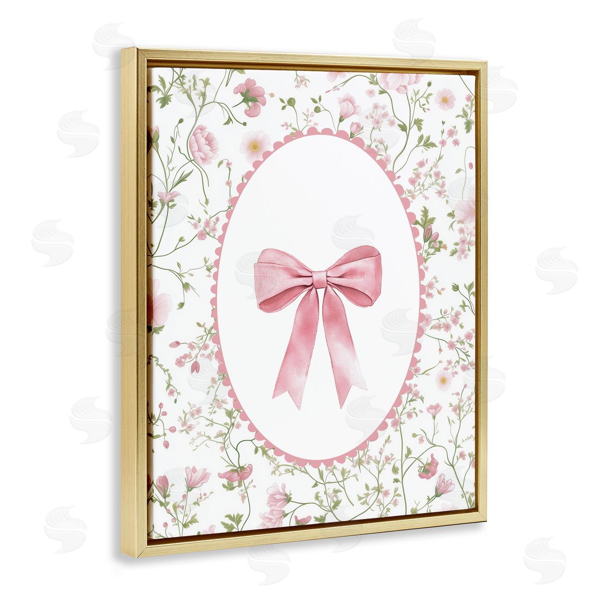 Christine Simpson Art Delicate Florals & Bow Gold Floating Frame Canvas Wall Art Print