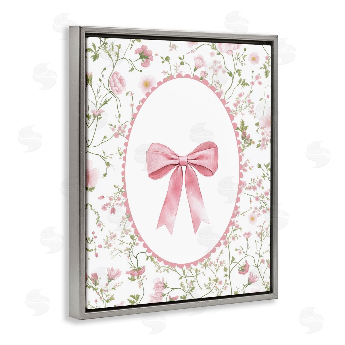 Christine Simpson Art Delicate Florals & Bow Gray Floating Frame Canvas Wall Art Print