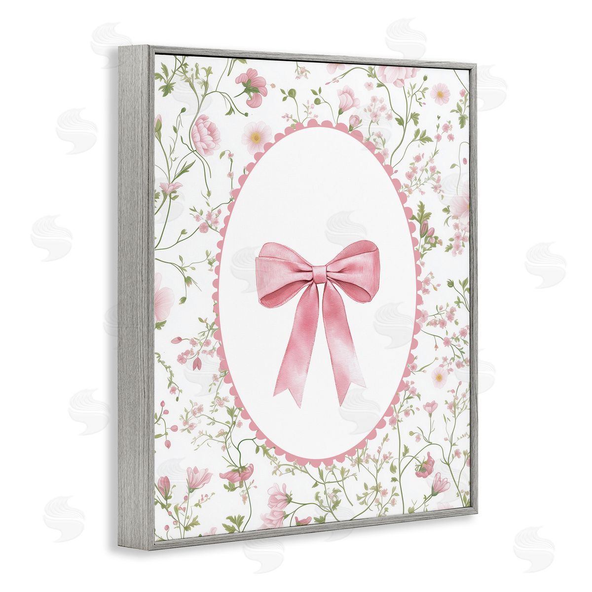 Christine Simpson Art Delicate Florals & Bow Gray Framed Giclee Print Wall Art
