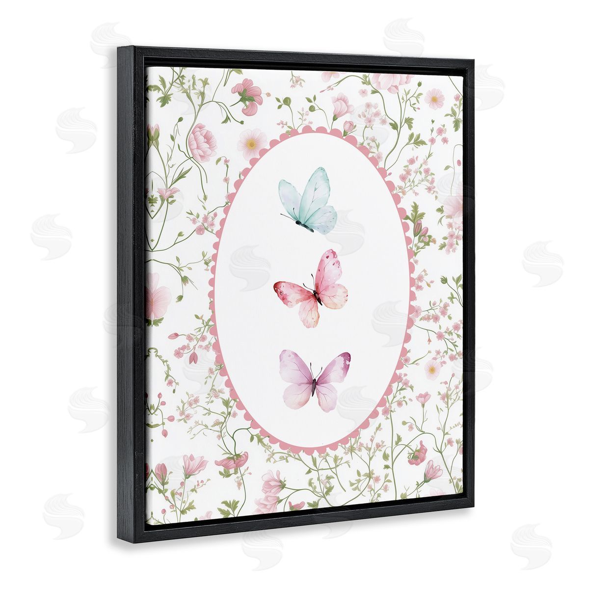 Christine Simpson Art Delicate Florals & Butterfly Black Floating Frame Canvas Wall Art Print