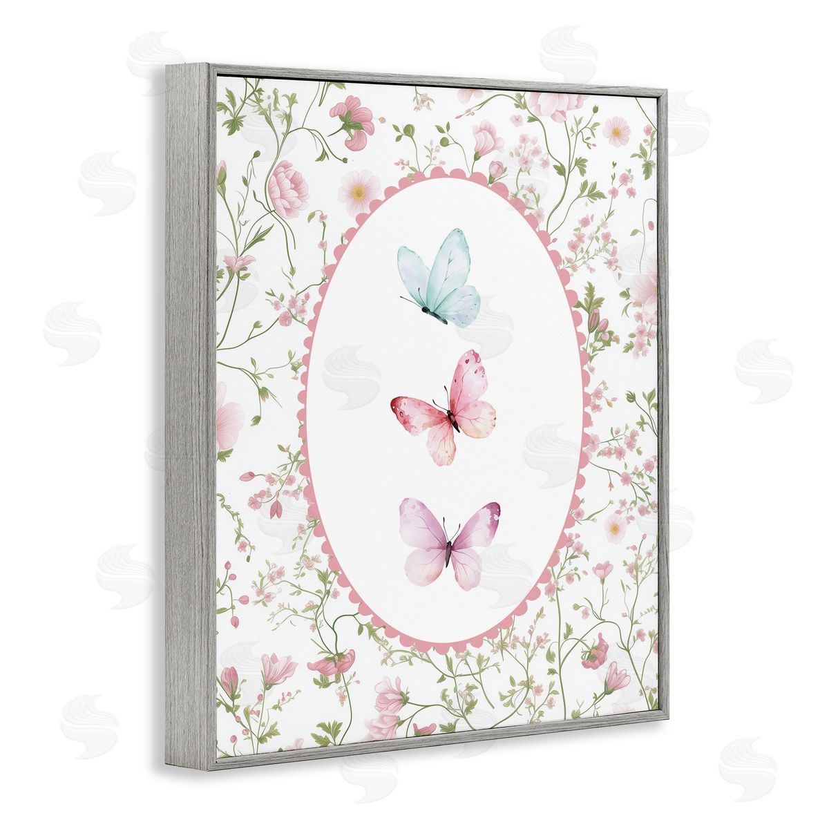 Christine Simpson Art Delicate Florals & Butterfly Gray Framed Giclee Print Wall Art