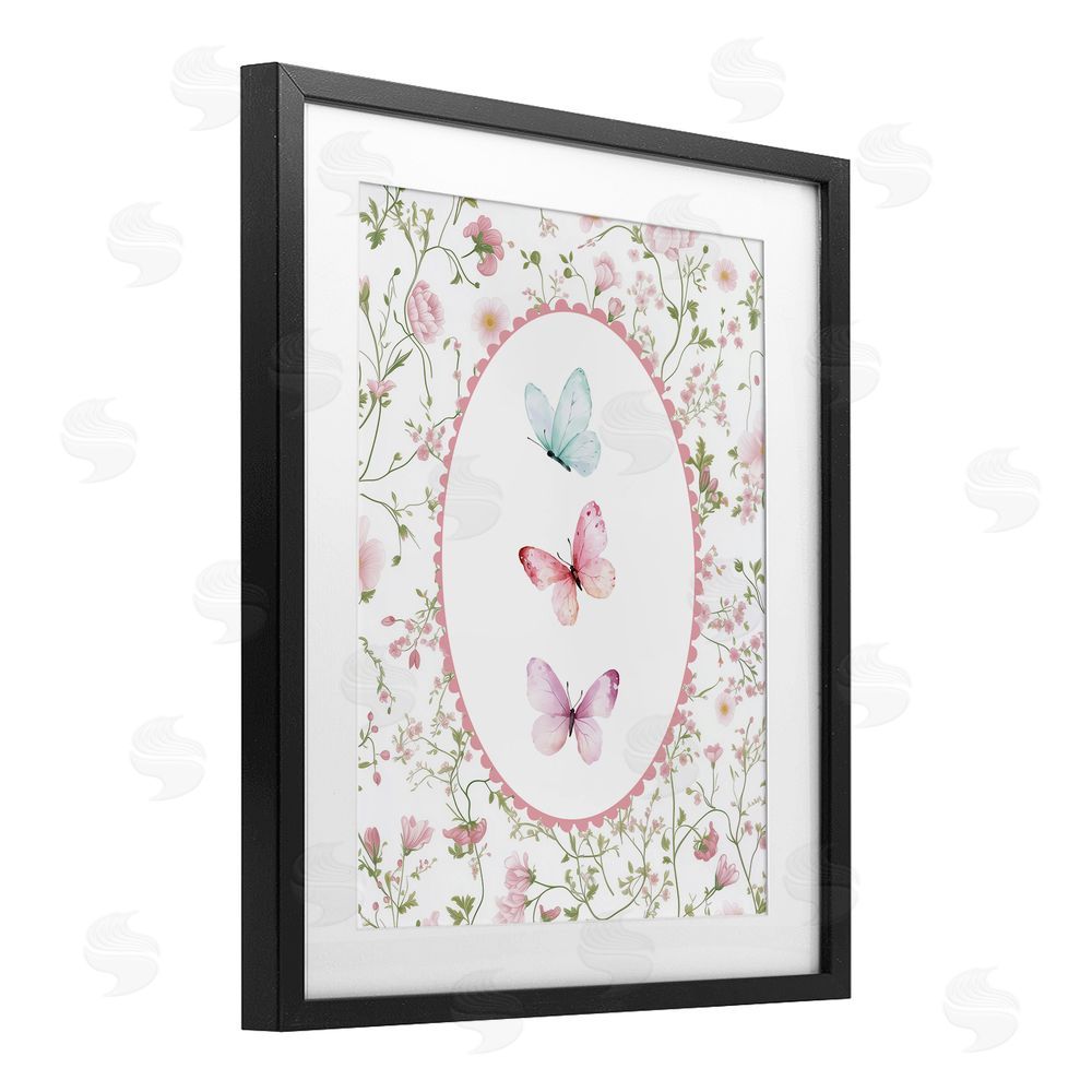 Christine Simpson Art Delicate Florals & Butterfly Black Framed Print Under Glass Wall Art