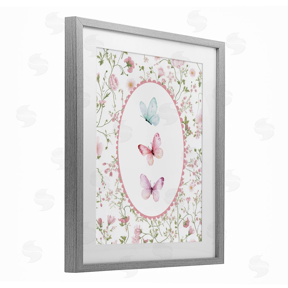 Christine Simpson Art Delicate Florals & Butterfly Gray Framed Print Under Glass Wall Art