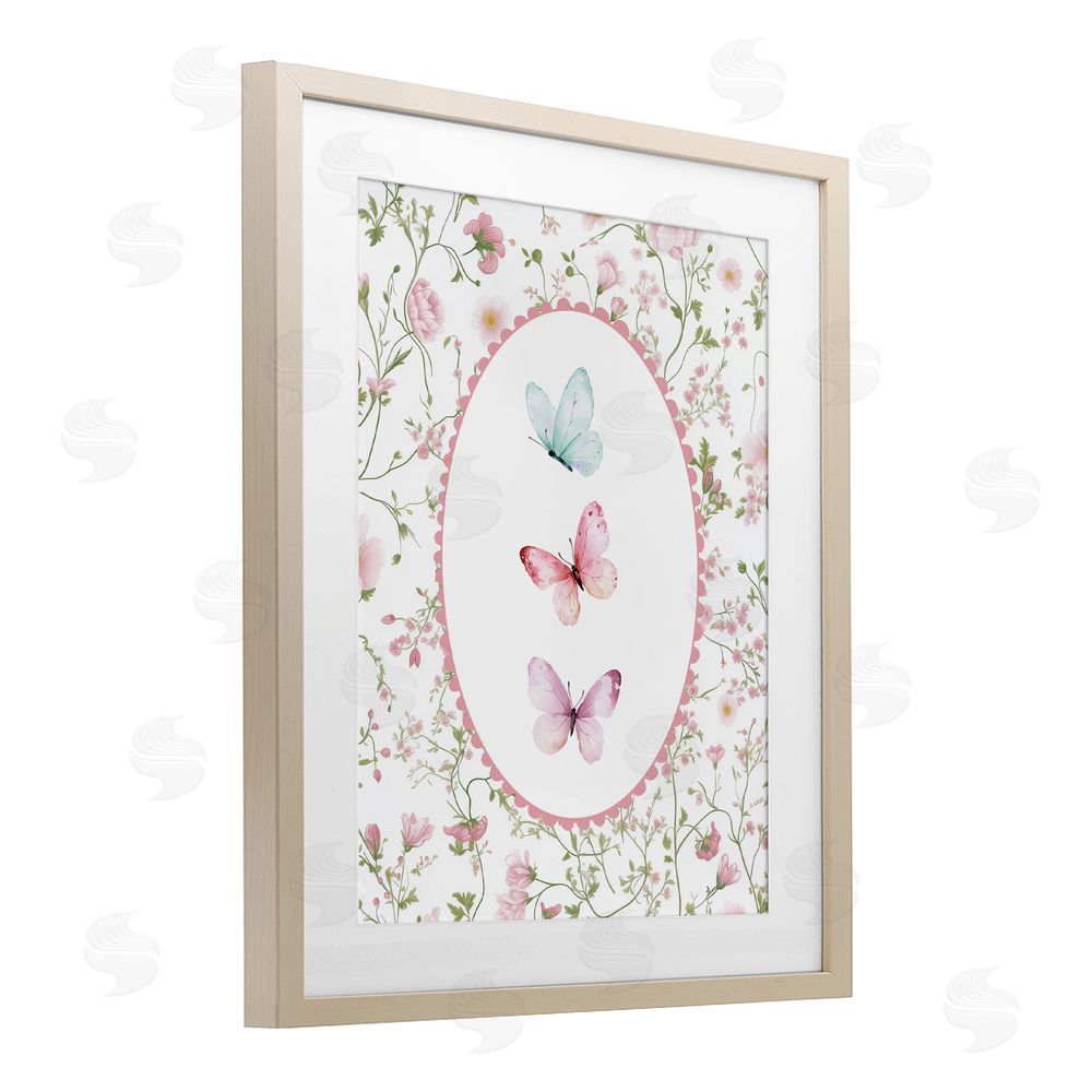 Christine Simpson Art Delicate Florals & Butterfly Brown Framed Print Under Glass Wall Art