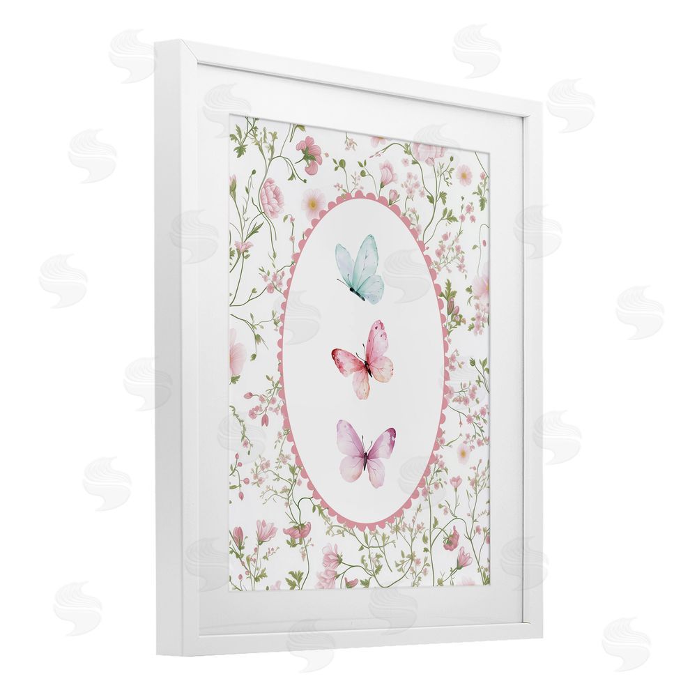 Christine Simpson Art Delicate Florals & Butterfly White Framed Print Under Glass Wall Art