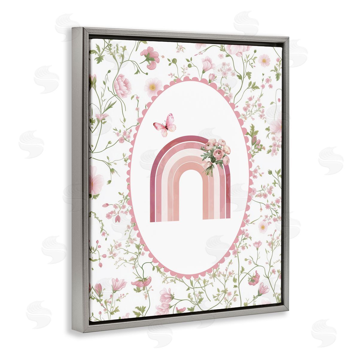 Christine Simpson Art Delicate Florals & Rainbow Gray Floating Frame Canvas Wall Art Print