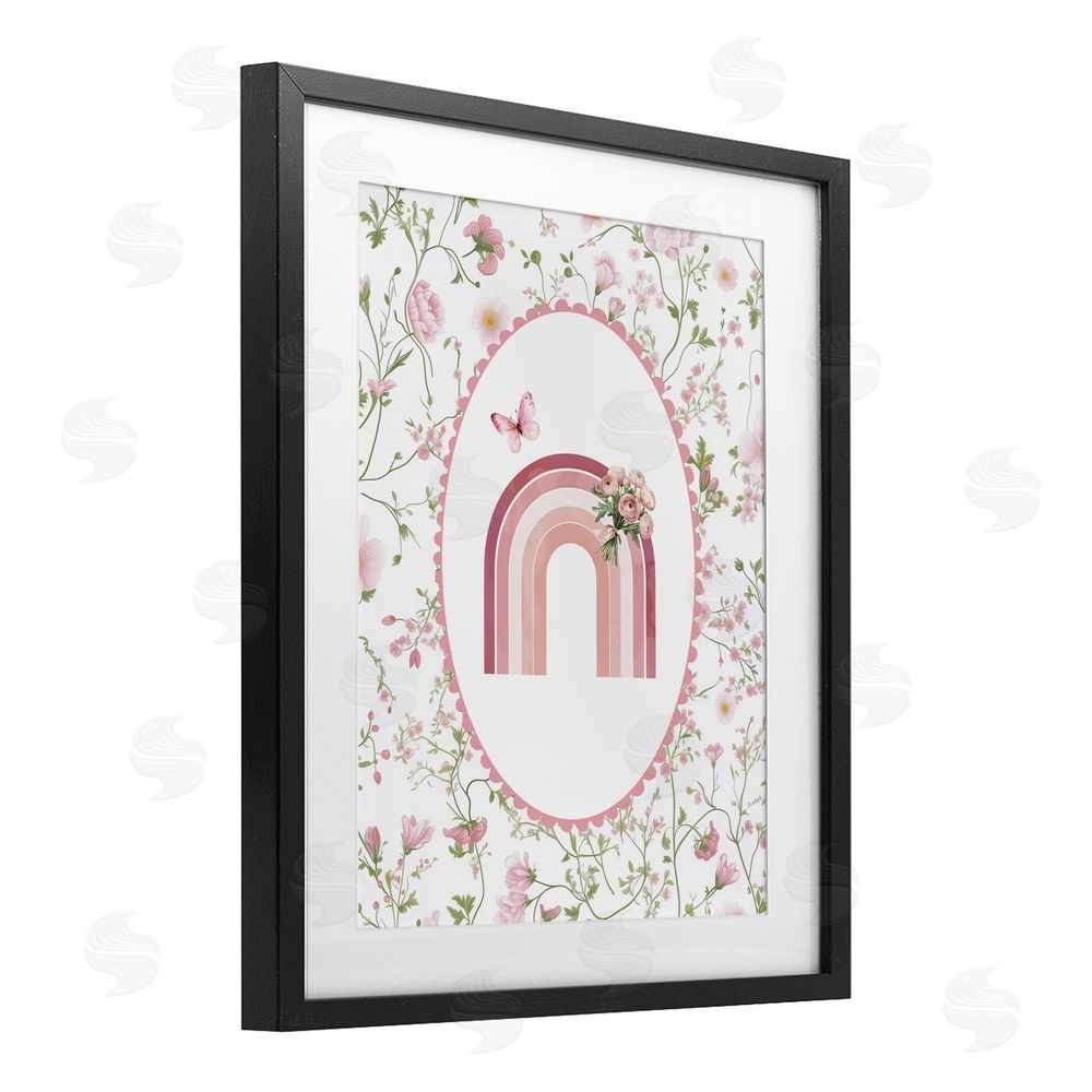 Christine Simpson Art Delicate Florals & Rainbow Black Framed Print Under Glass Wall Art