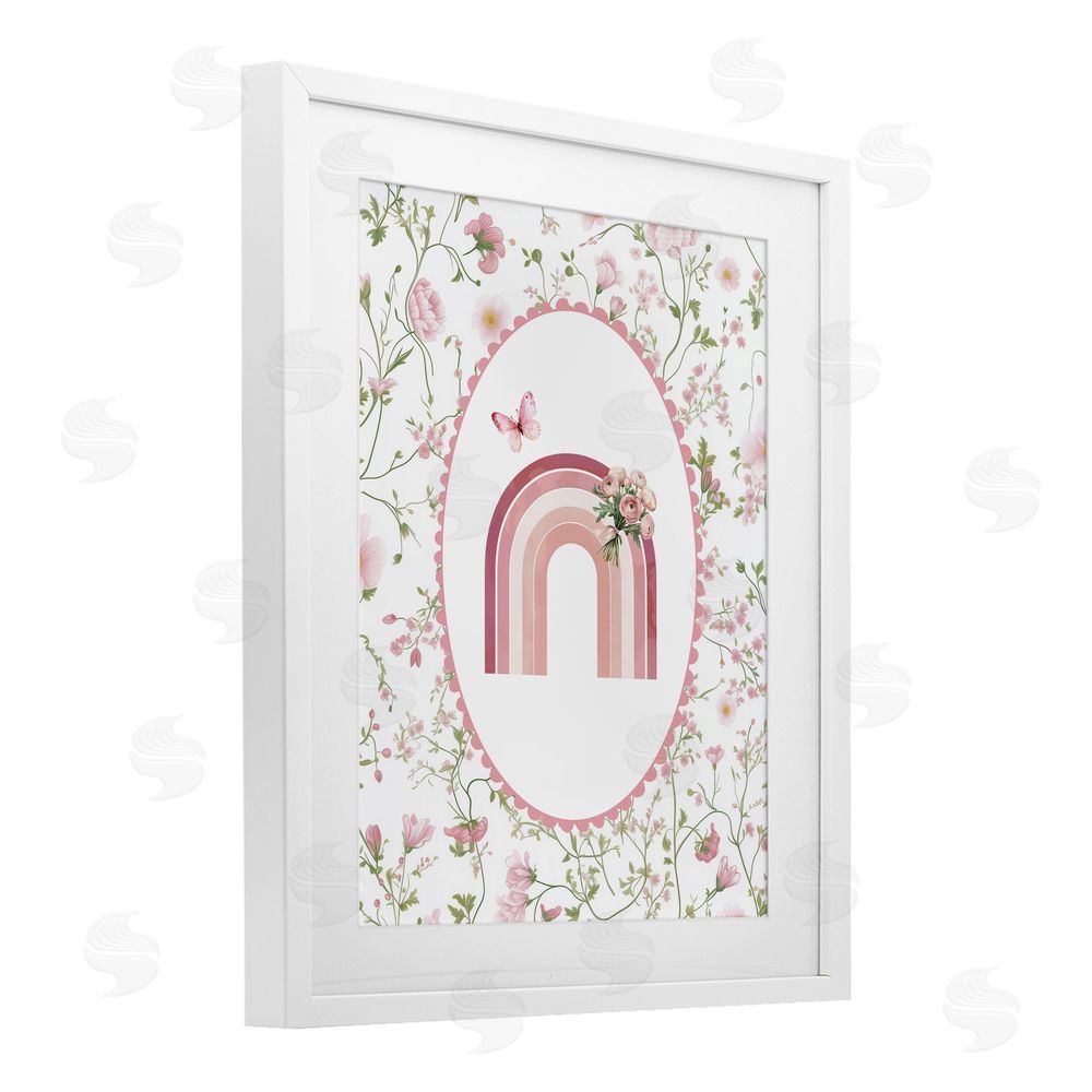 Christine Simpson Art Delicate Florals & Rainbow White Framed Print Under Glass Wall Art