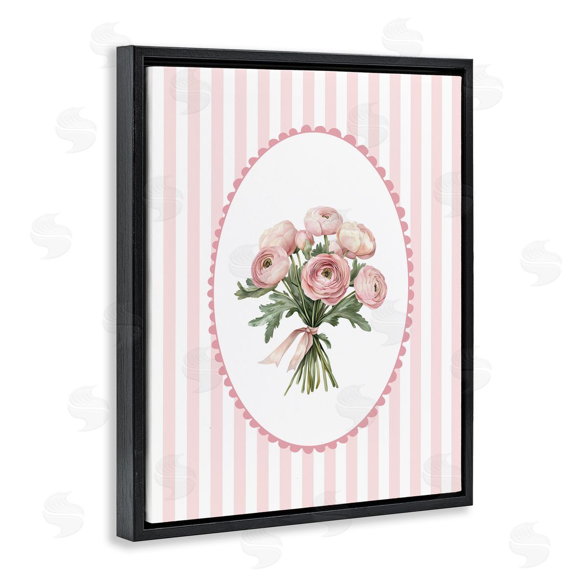 Christine Simpson Art Peony Bouquet on Gentle Stripes Black Floating Frame Canvas Wall Art Print