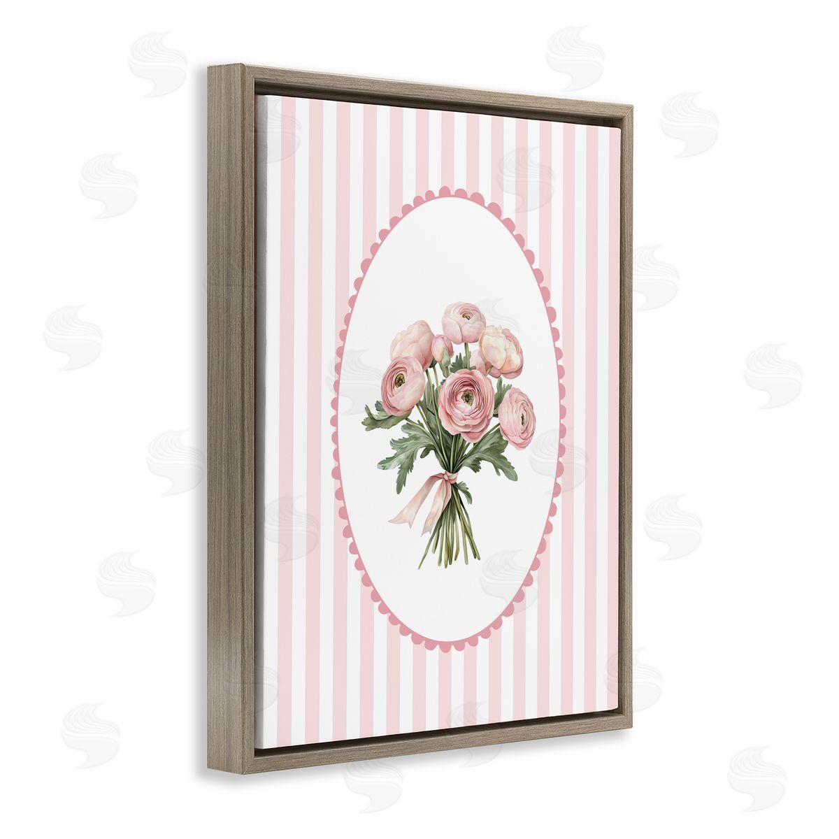 Christine Simpson Art Peony Bouquet on Gentle Stripes Brown Floating Frame Canvas Wall Art Print