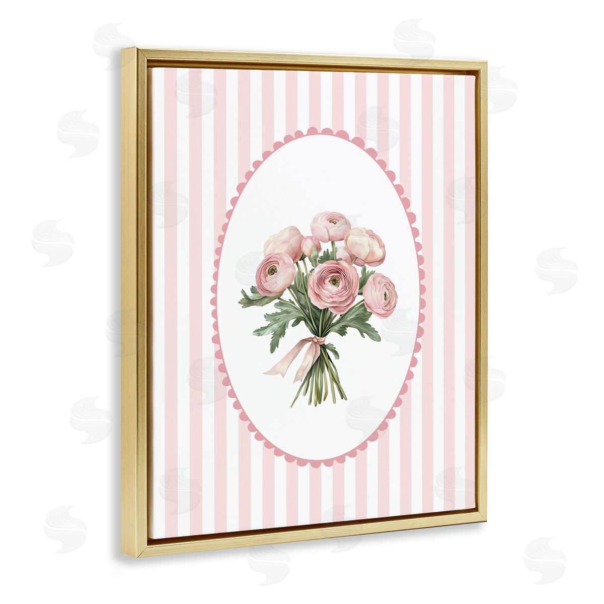 Christine Simpson Art Peony Bouquet on Gentle Stripes Gold Floating Frame Canvas Wall Art Print