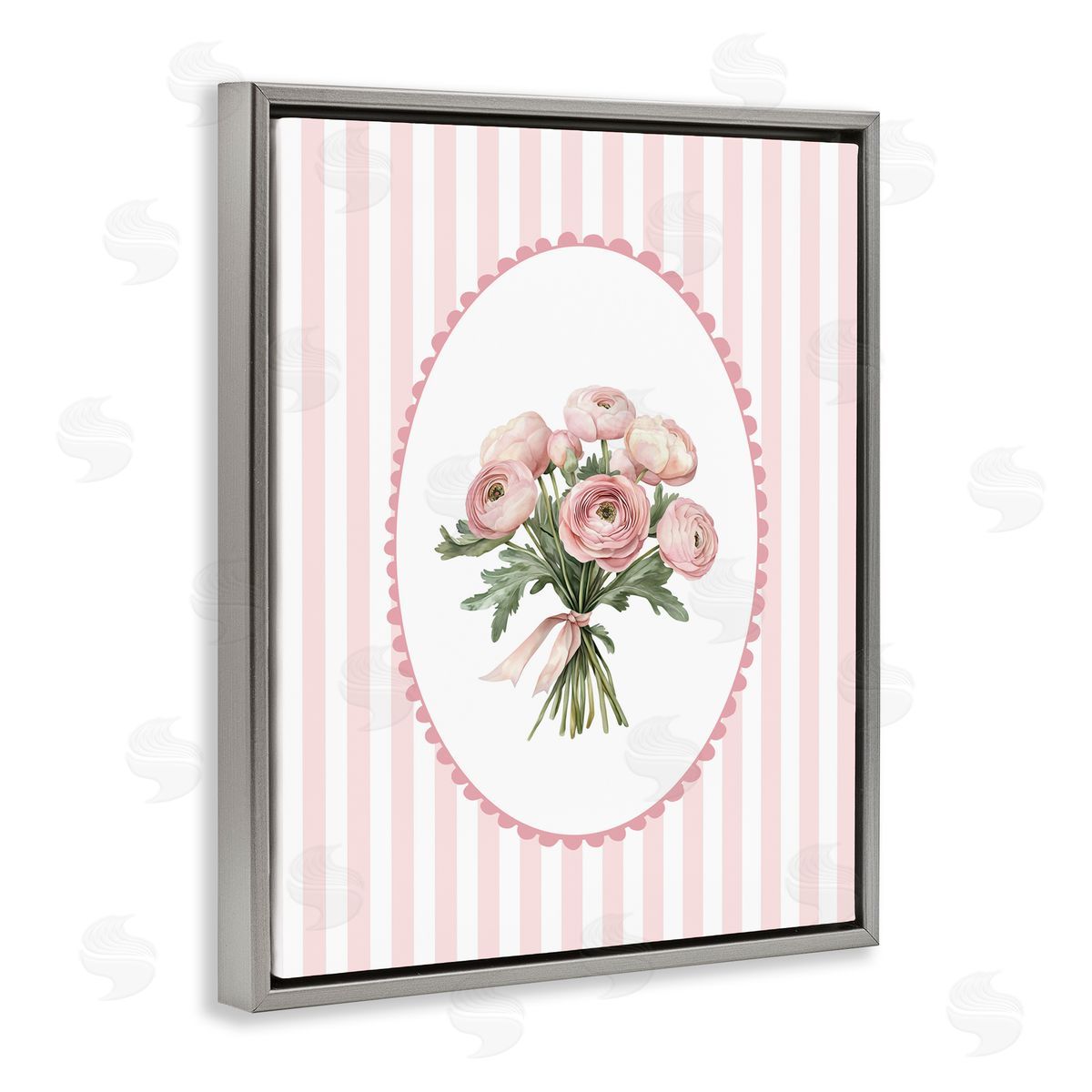 Christine Simpson Art Peony Bouquet on Gentle Stripes Gray Floating Frame Canvas Wall Art Print