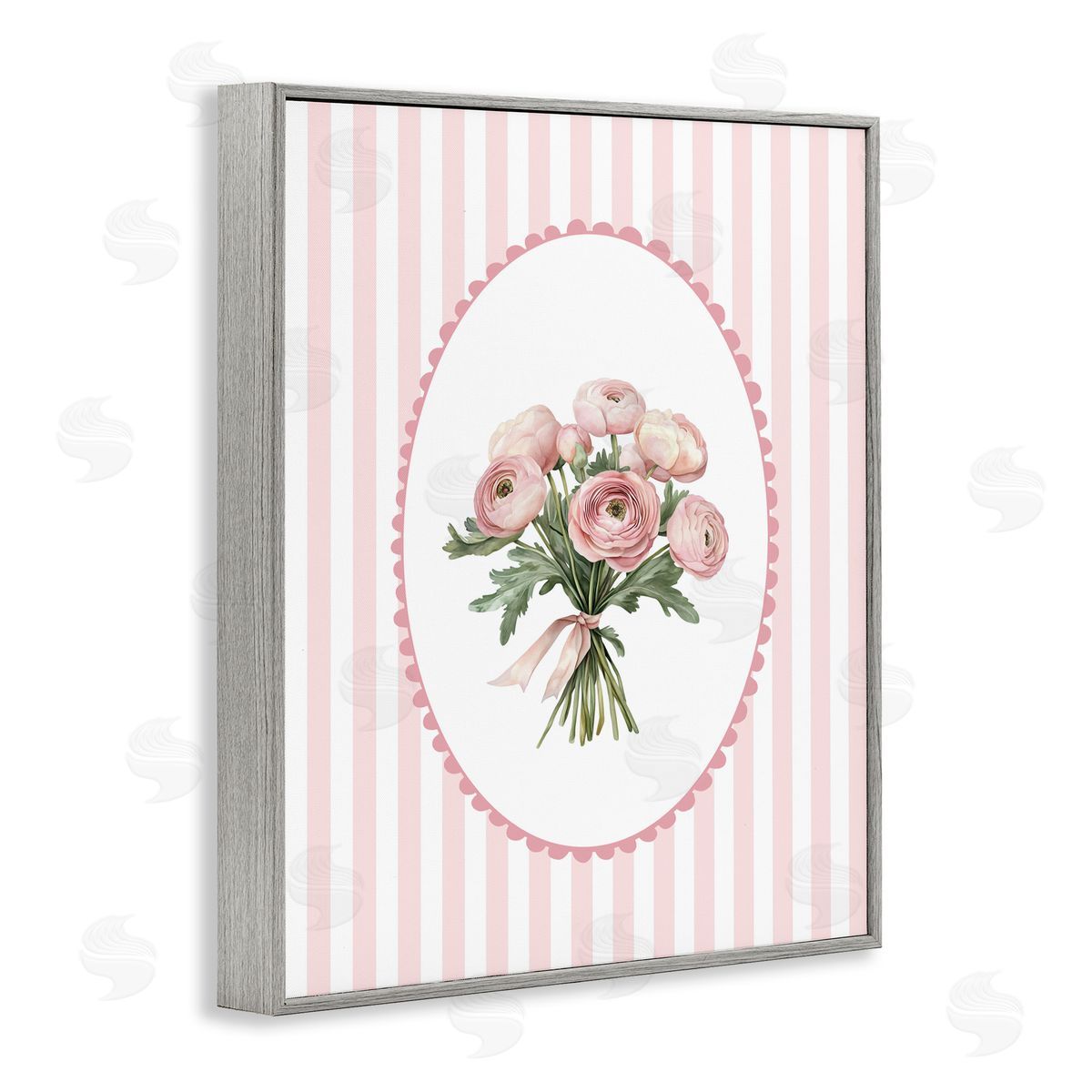 Christine Simpson Art Peony Bouquet on Gentle Stripes Gray Framed Giclee Print Wall Art