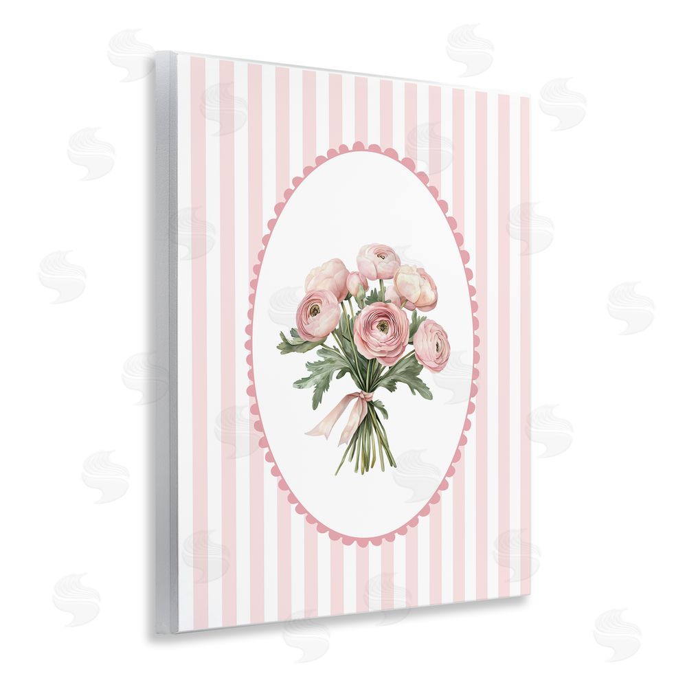 Christine Simpson Art Peony Bouquet on Gentle Stripes Wooden Wall Plaque Art Print