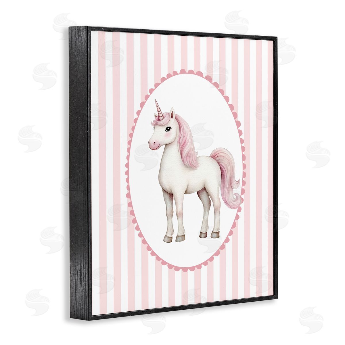Christine Simpson Art Gentle Unicorn on Pink Stripes Black Framed Giclee Print Wall Art