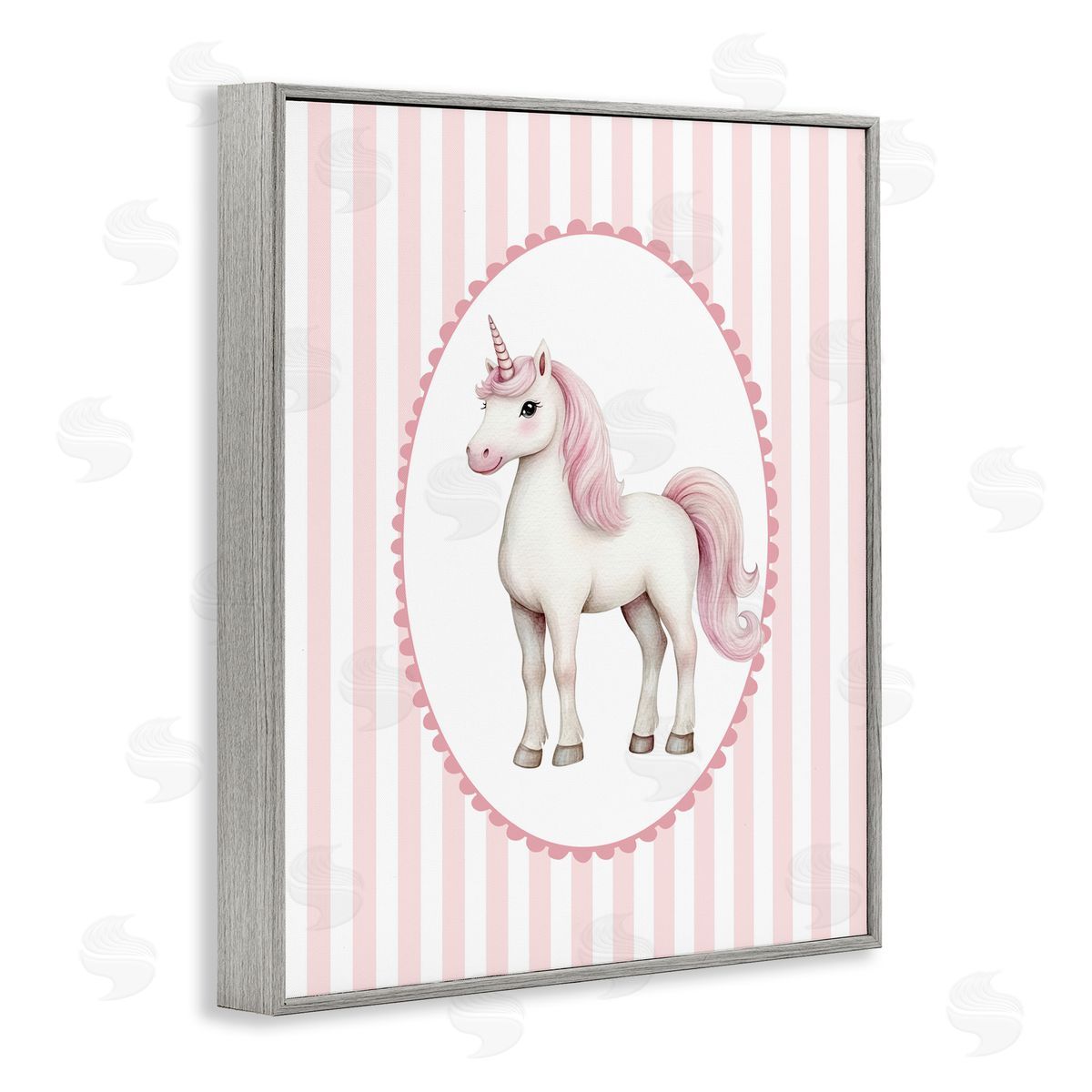 Christine Simpson Art Gentle Unicorn on Pink Stripes Gray Framed Giclee Print Wall Art