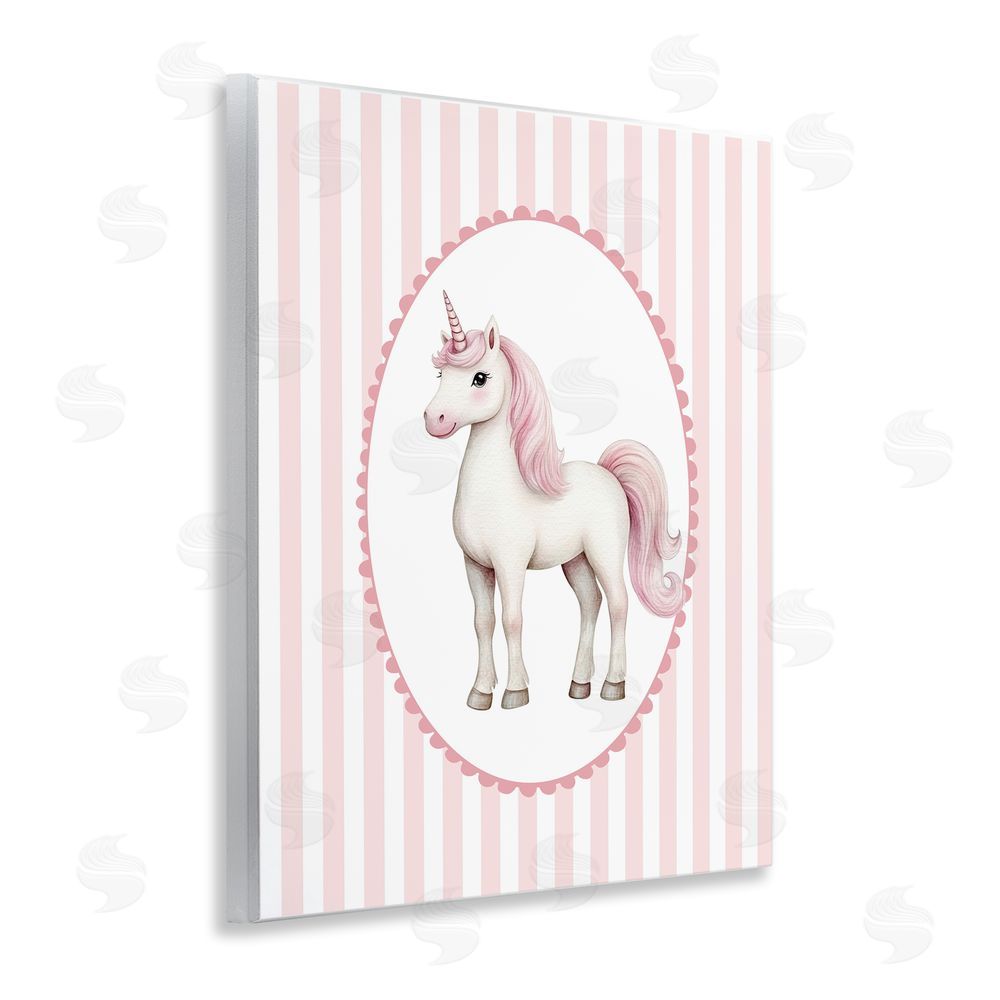 Christine Simpson Art Gentle Unicorn on Pink Stripes Wooden Wall Plaque Art Print
