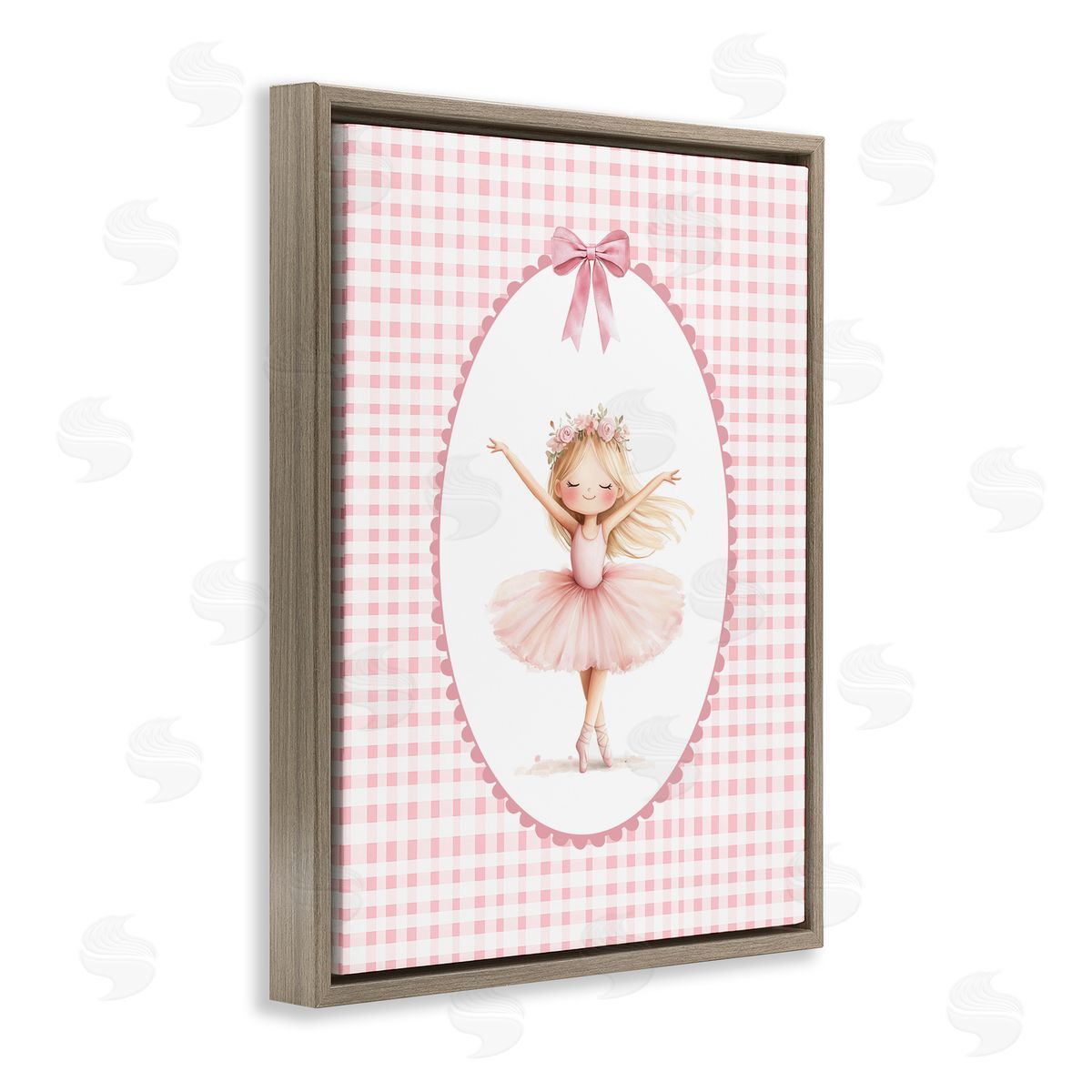 Christine Simpson Art Ballerina on Pink Checkered Brown Floating Frame Canvas Wall Art Print