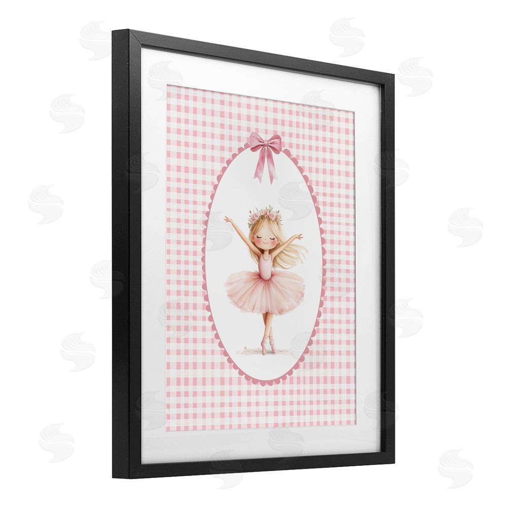 Christine Simpson Art Ballerina on Pink Checkered Black Framed Print Under Glass Wall Art