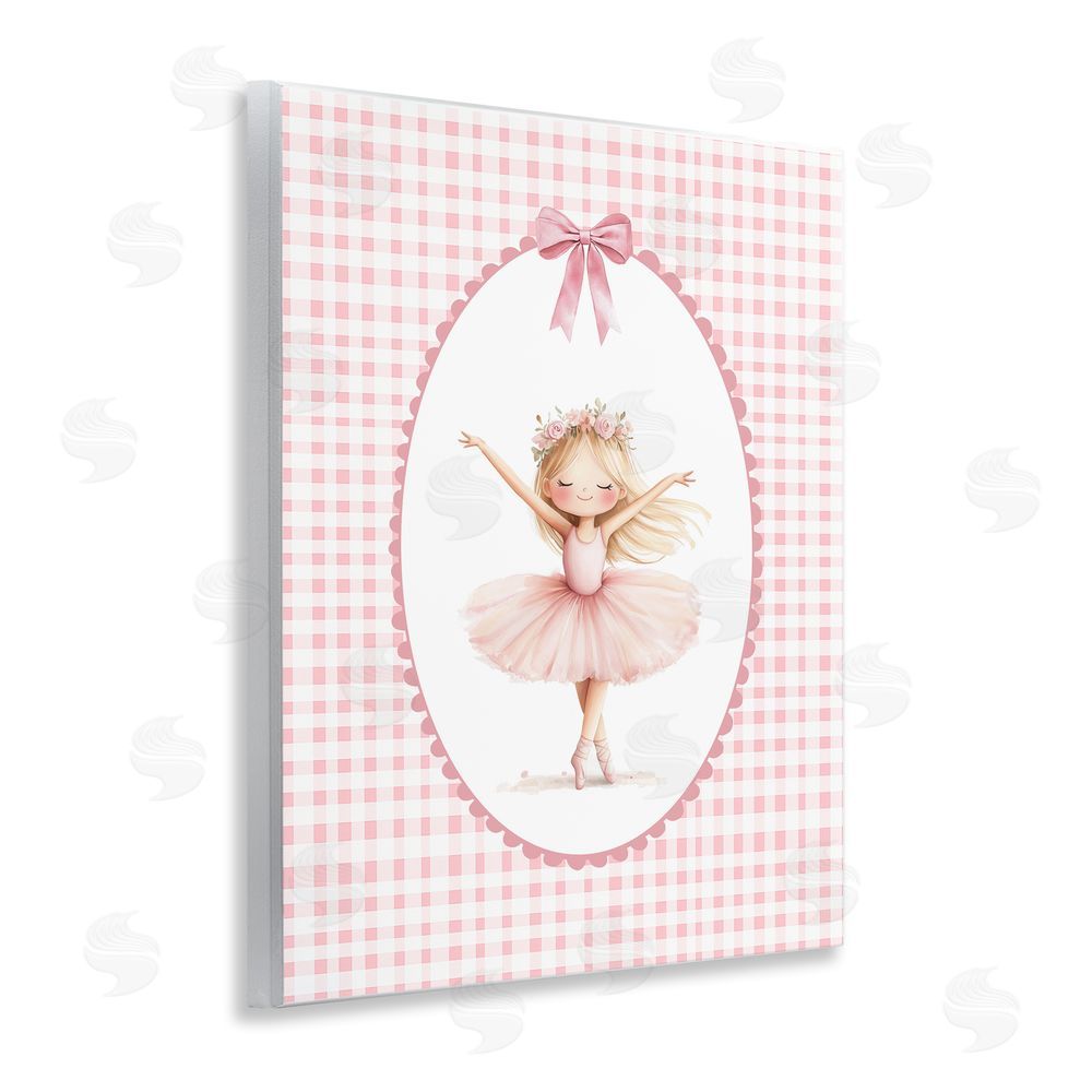 Christine Simpson Art Ballerina on Pink Checkered Wooden Wall Plaque Art Print